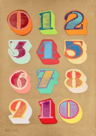 Shutterfont Numbers (gold) - Signed Print by Ben Eine 2010 - MyArtBroker