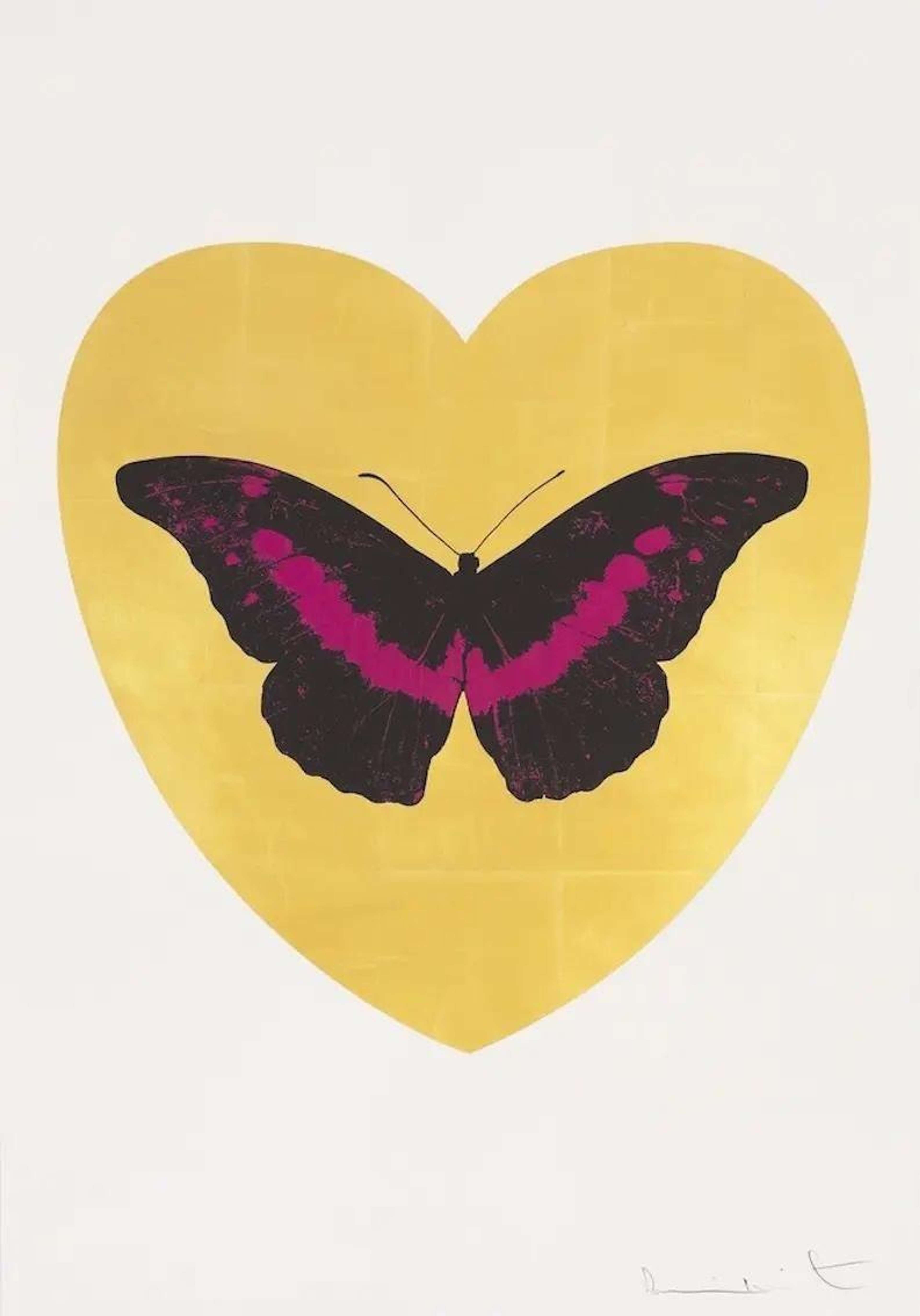 I Love You (gold leaf, black, fuchsia) by Damien Hirst