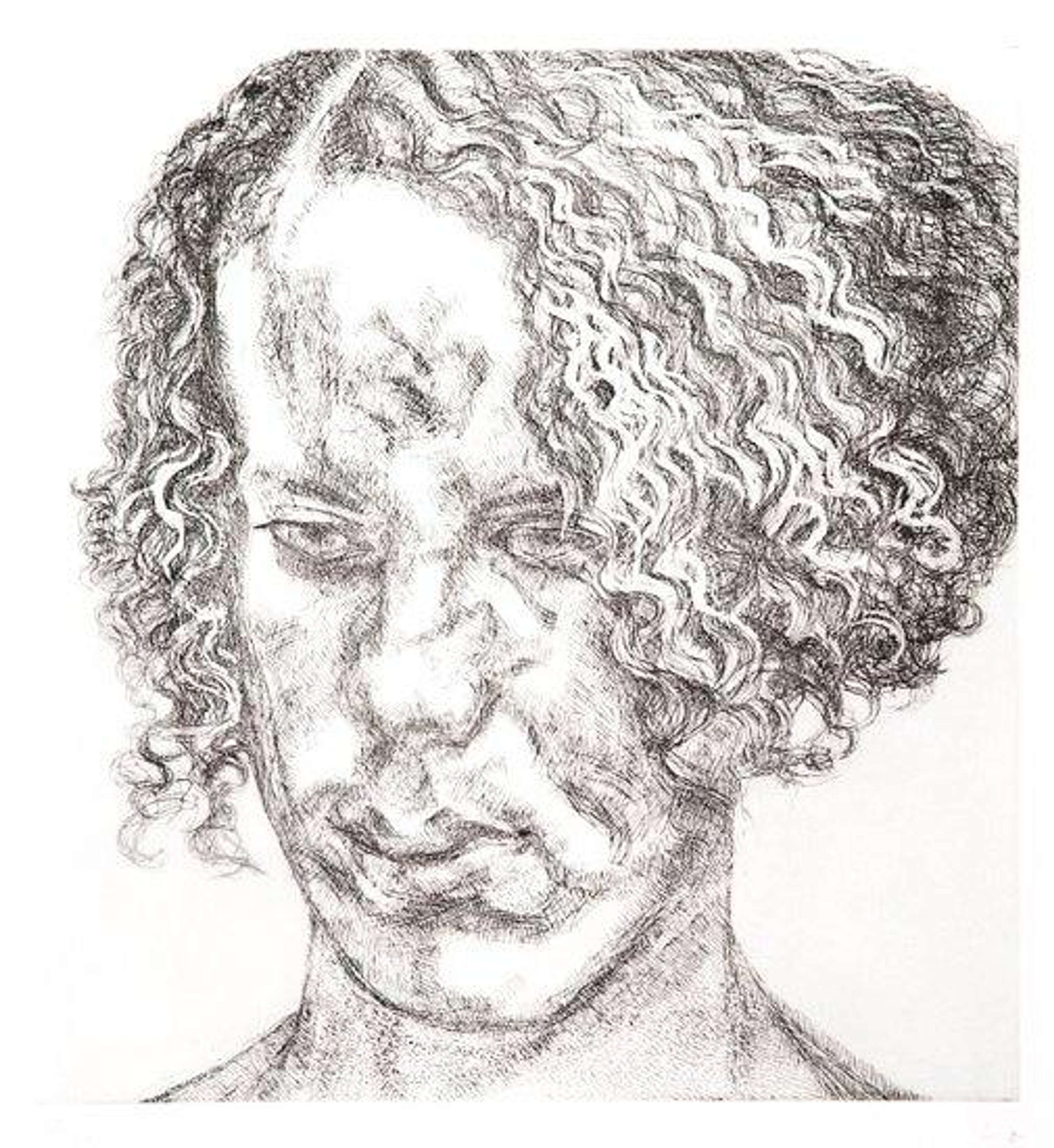 Portrait de tête de femme aux cheveux bouclés
