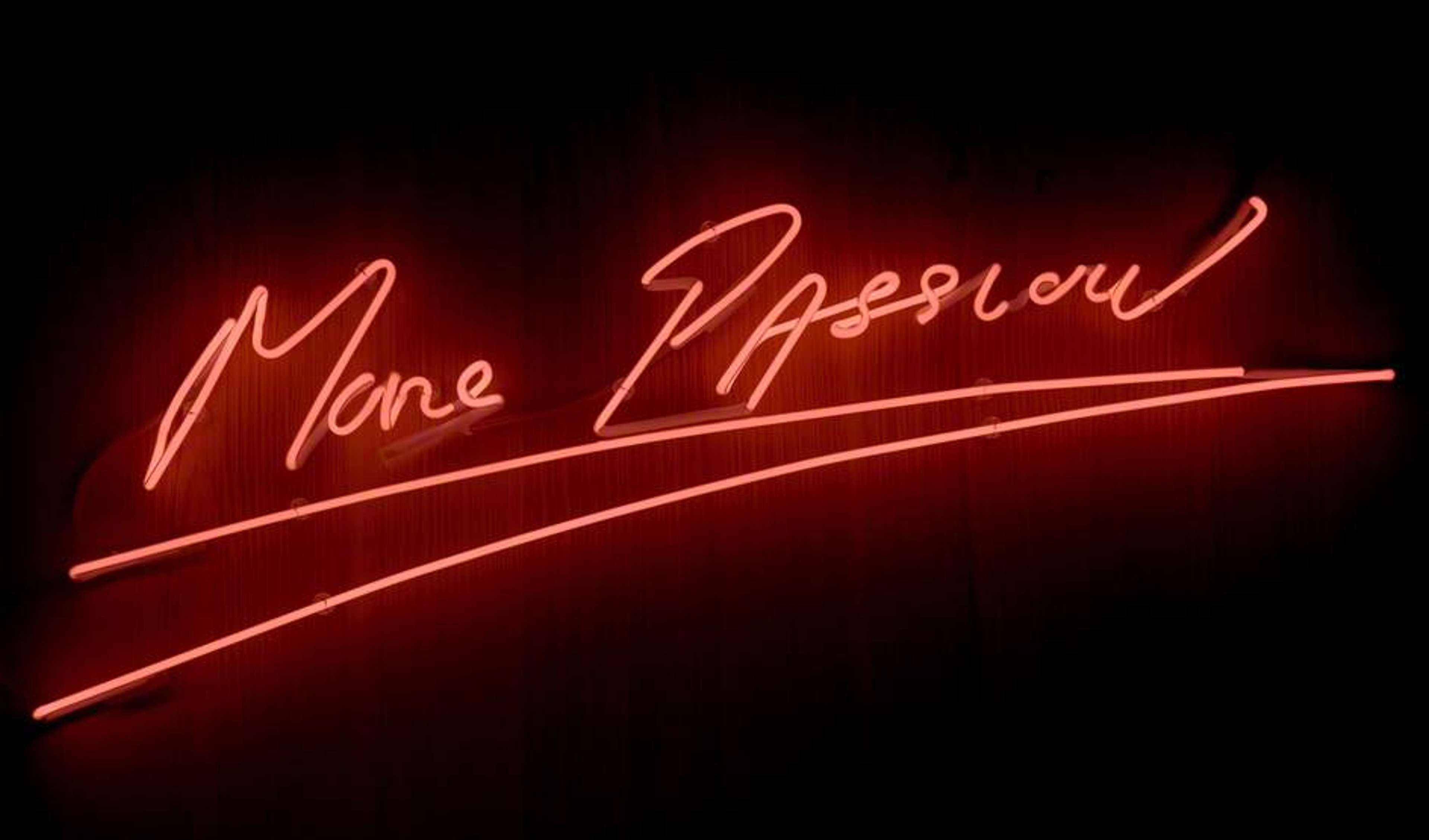 « More Passion » de Tracey Emin. Une œuvre en néon avec le texte « More Passion » écrit en rouge.