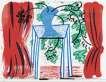 Still Life With Curtains And Two Red Chairs And Table - Signed Print