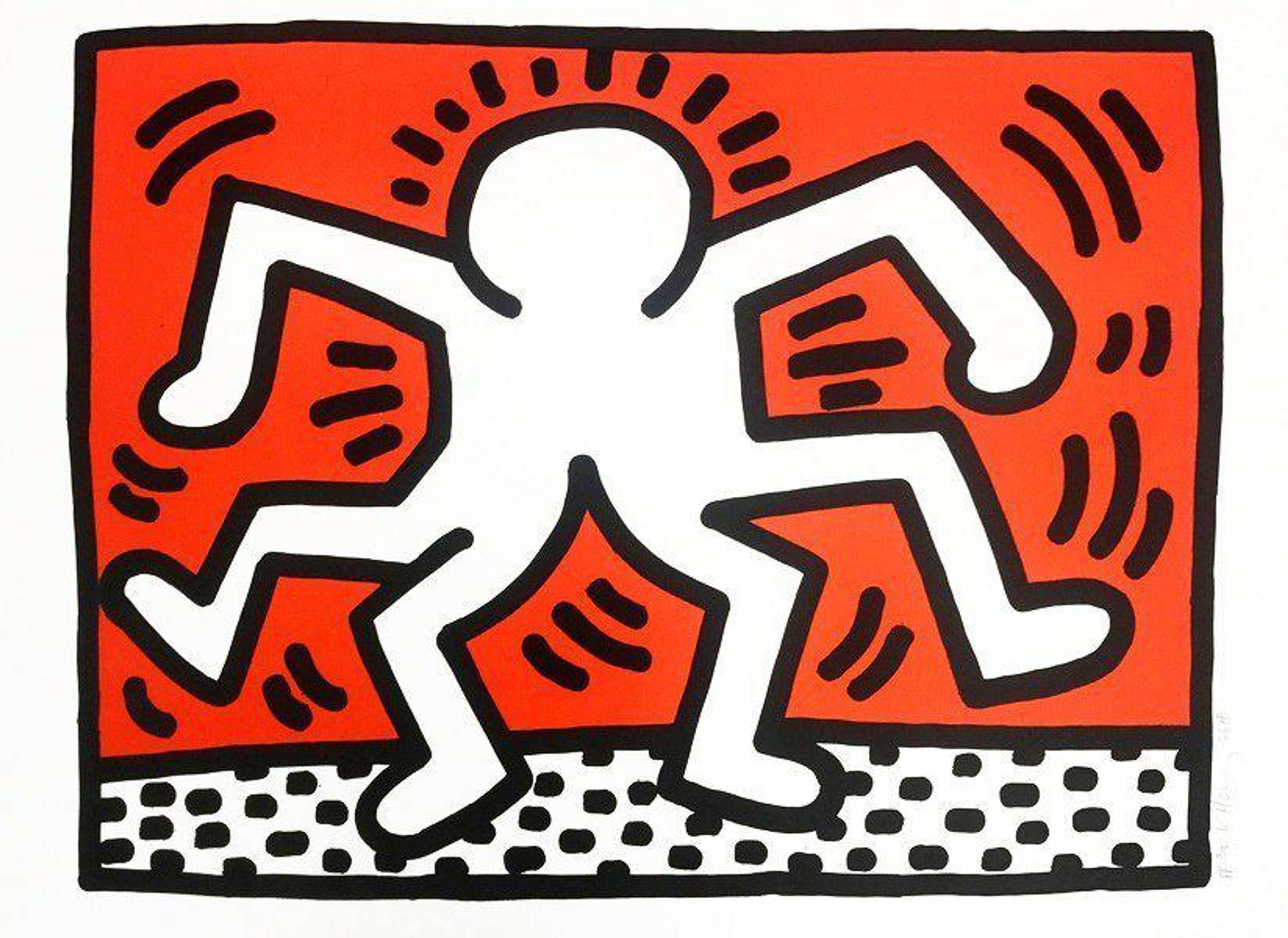 Image pop art d'une figure conjointe et énergique sur fond rouge