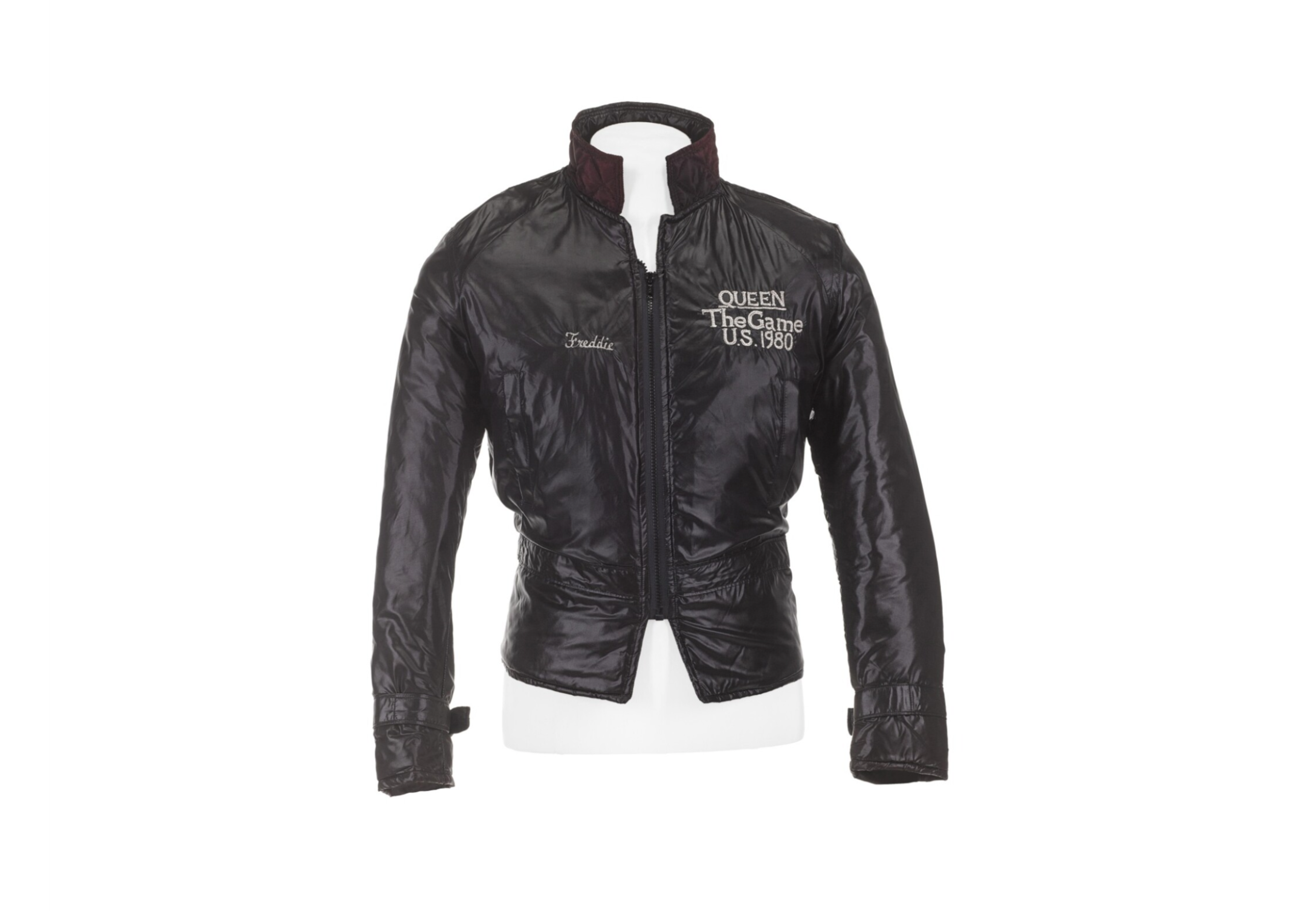 Une image de la veste noire personnalisée de Freddie Mercury pour la tournée américaine The Game