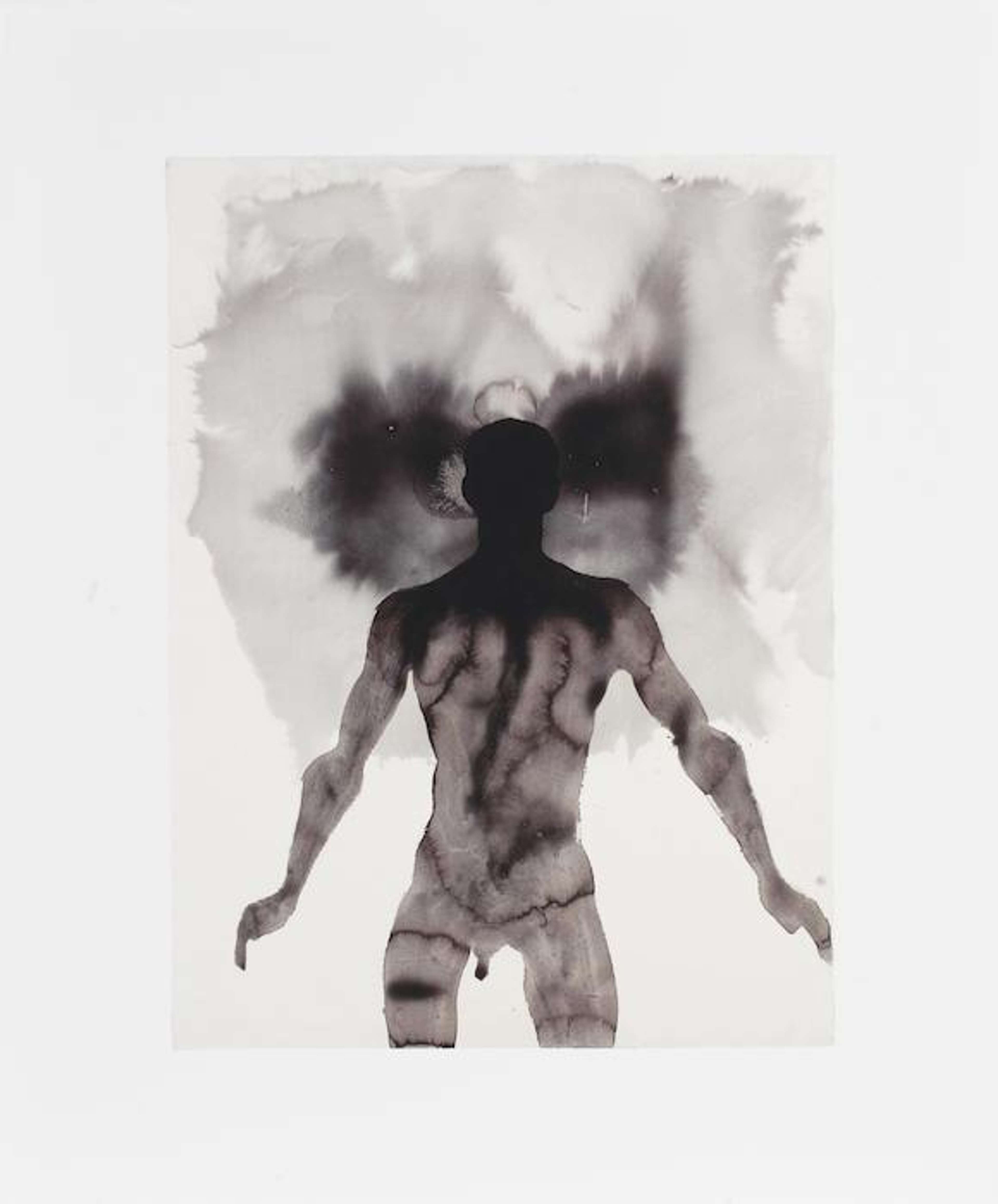Une estampe monochrome aux effets aquarellés d'Antony Gormley, représentant un corps masculin nu.