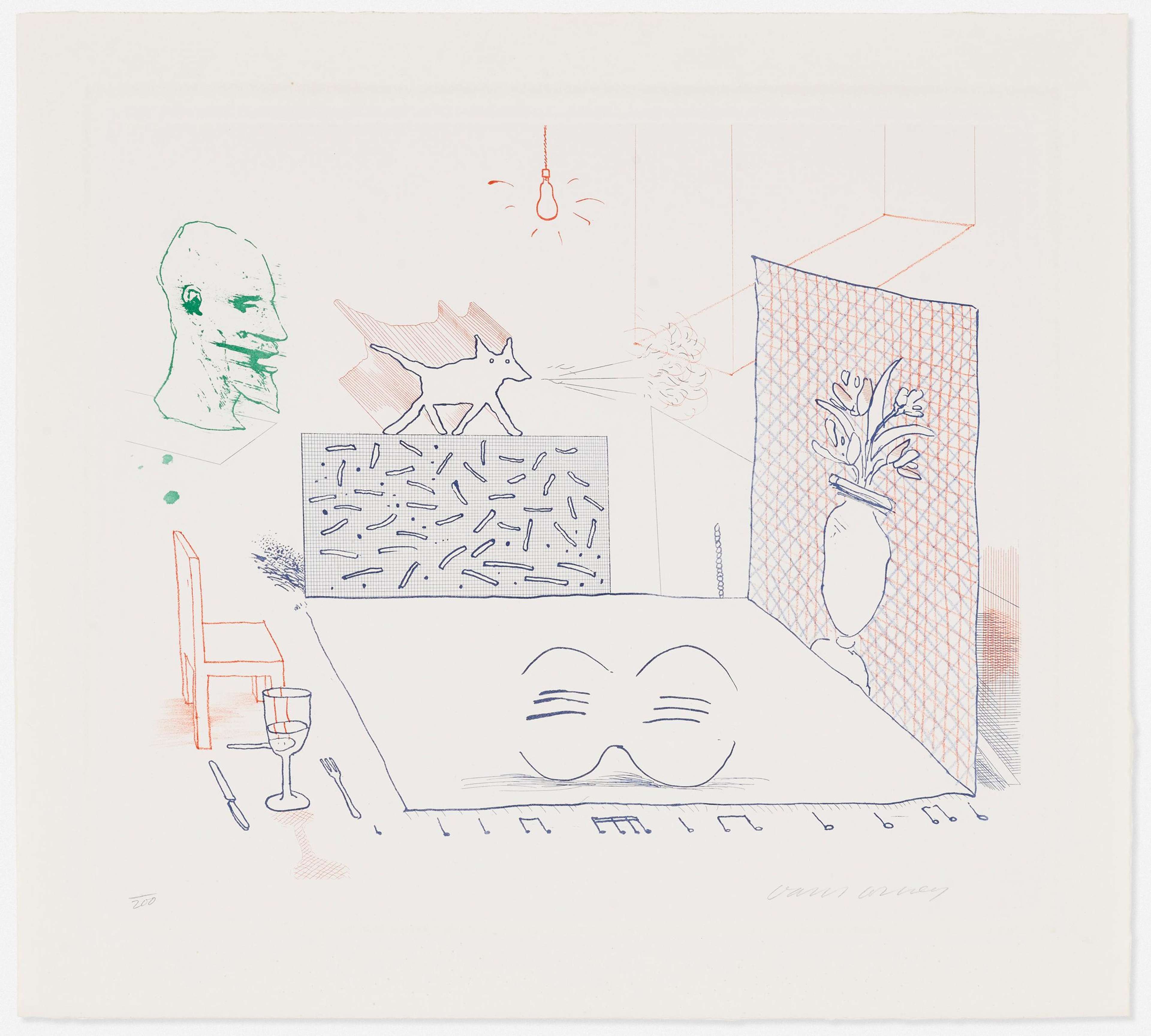 A variety of abstract images, including a dog and a human head