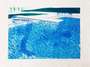 David Hockney: Lithograph Of Water Made Of Thick And Thin Lines And A Light Blue And A Dark Blue Wash - Signed Print