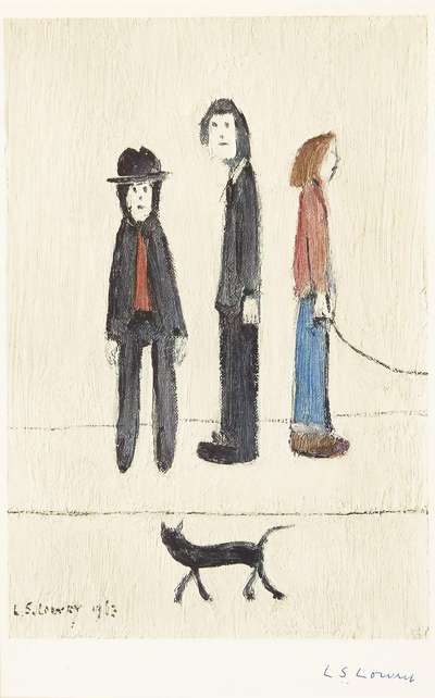 Three Men And A Cat - Signed Print by L S Lowry 1971 - MyArtBroker