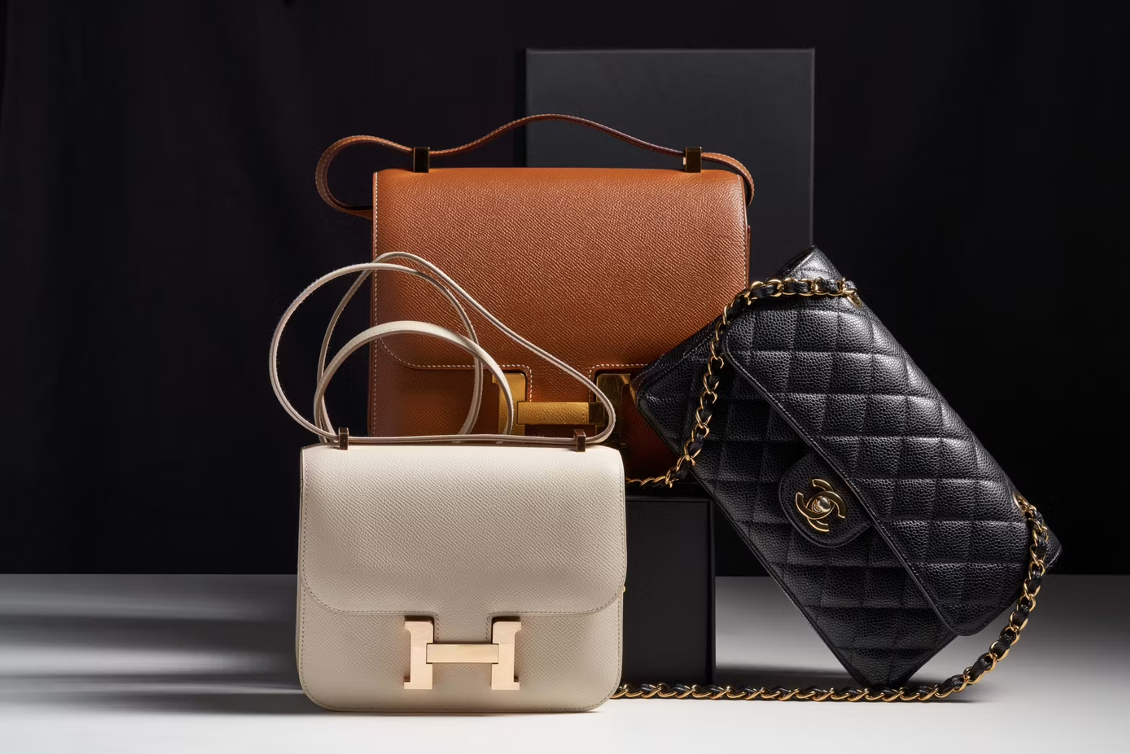 Petite collection composée de deux sacs Hermès et d'un sac Chanel