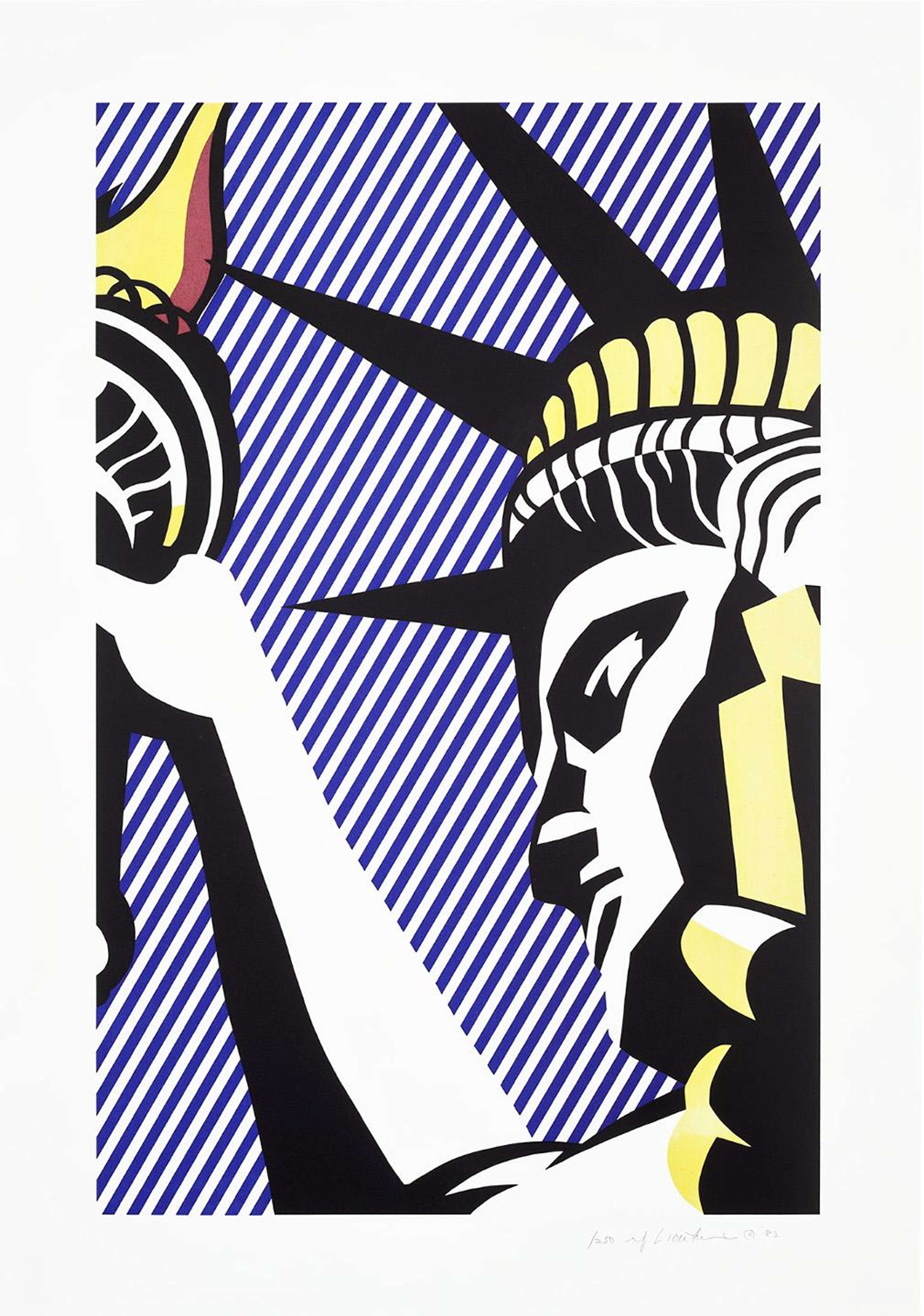Side profile of the face of a Pop style Statue of Liberty