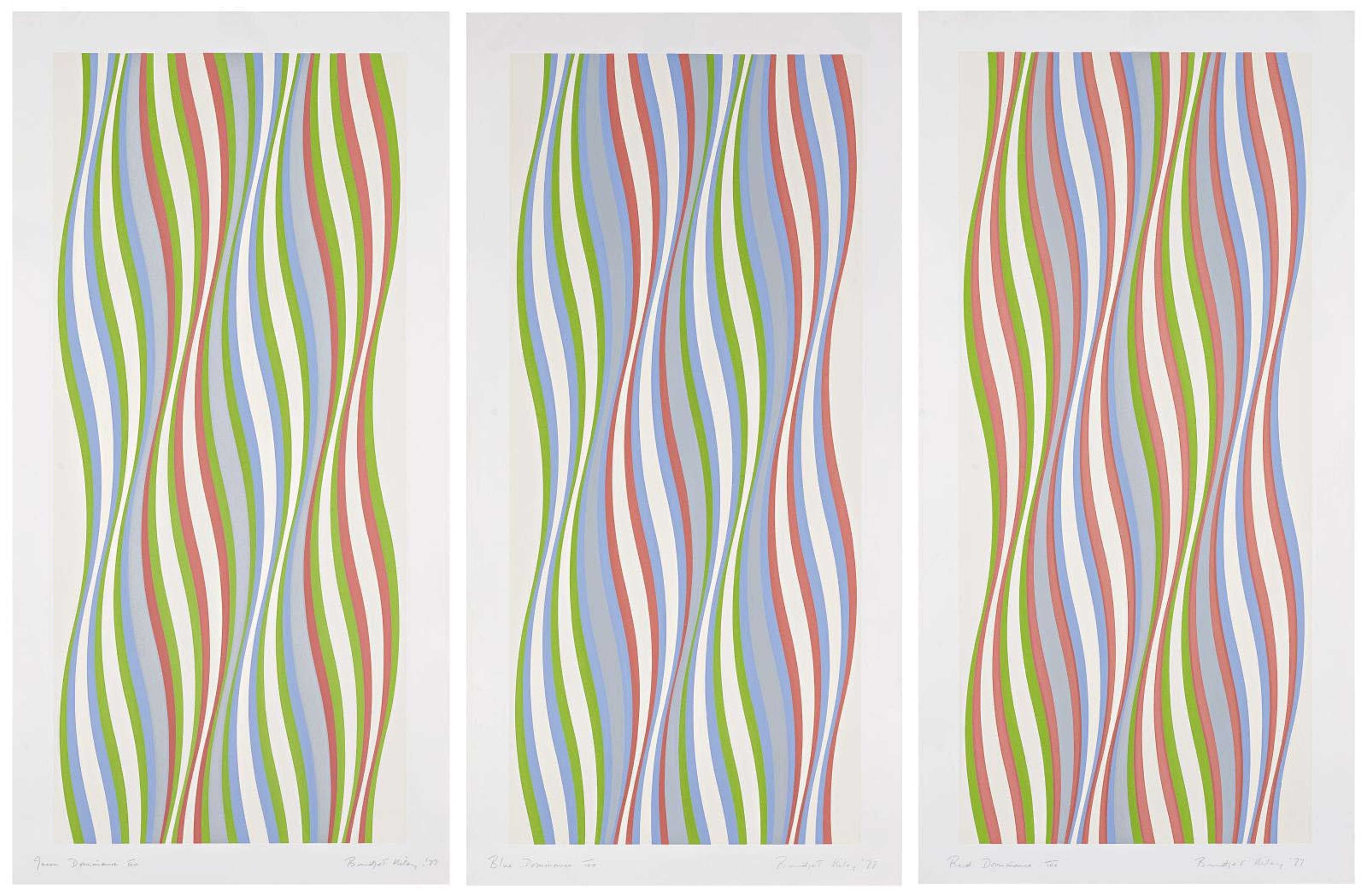 « Green Dominance, Blue Dominance, Red Dominance » (série complète) par Bridget Riley - MyArtBroker