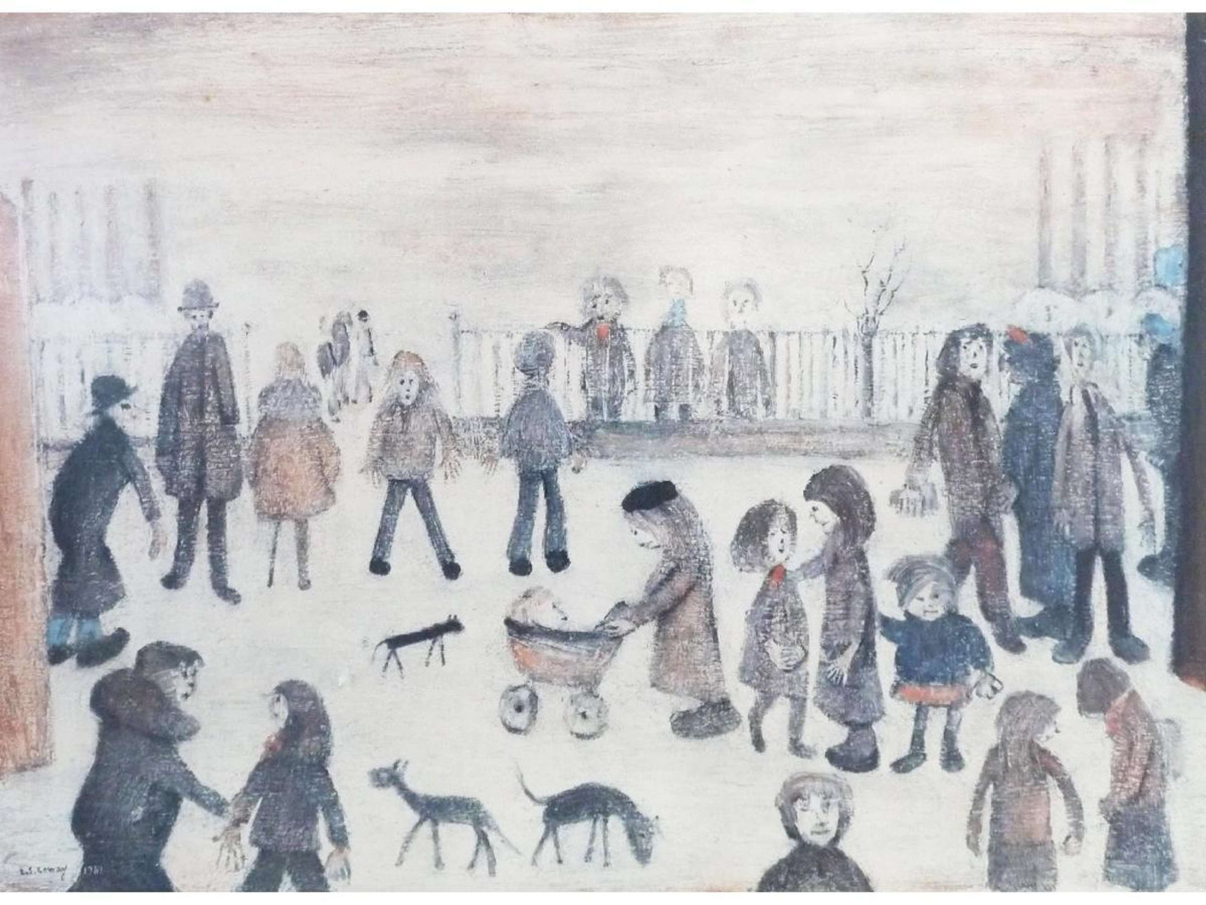 Figures Before Railings - Signed Print by L S Lowry null - MyArtBroker