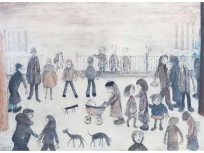 Figures Before Railings - Signed Print by L S Lowry null - MyArtBroker