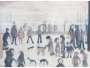 L S Lowry: Figures Before Railings - Signed Print