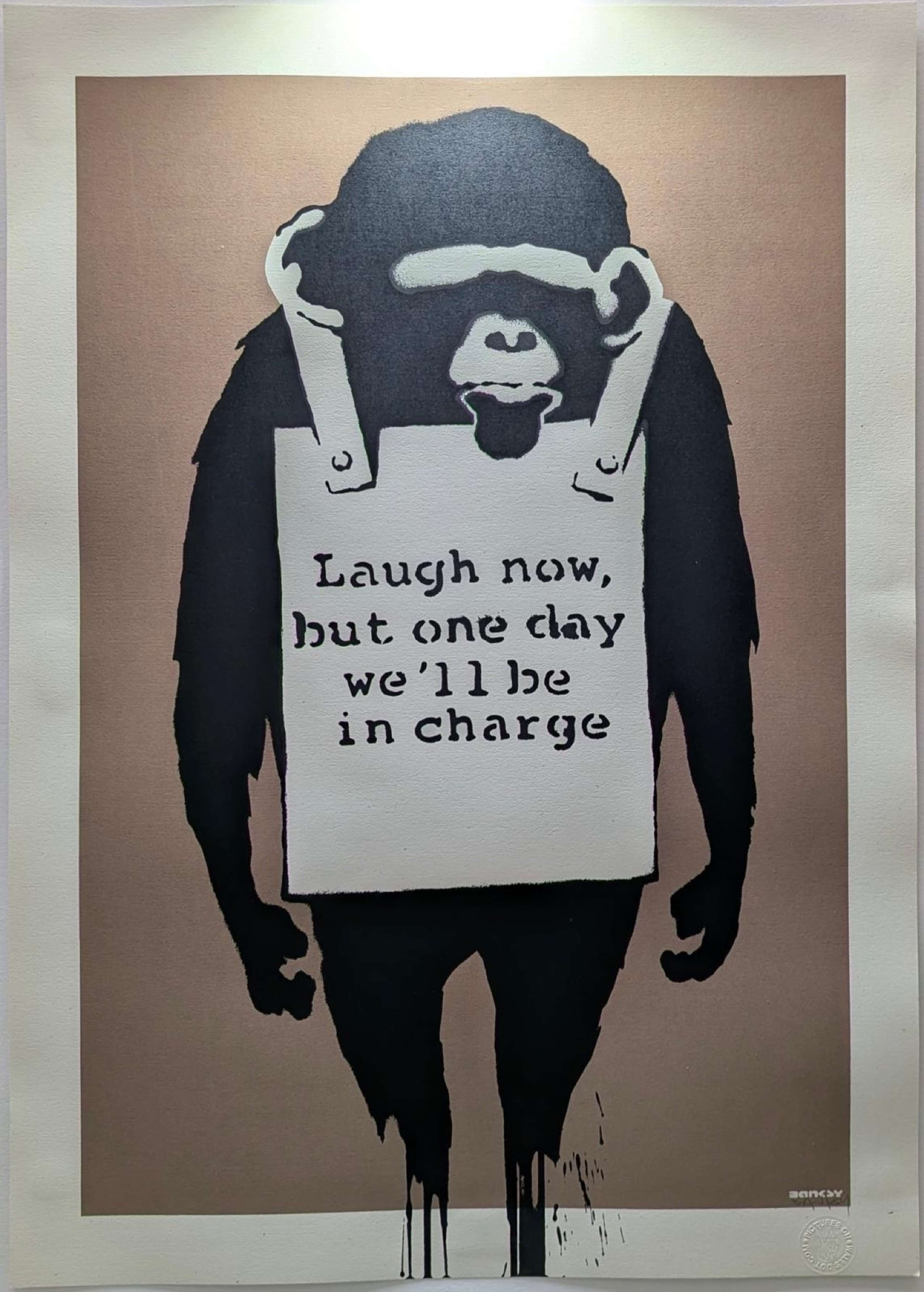 Cockling example of page waviness on Banksy 'Laugh Now' screenprint