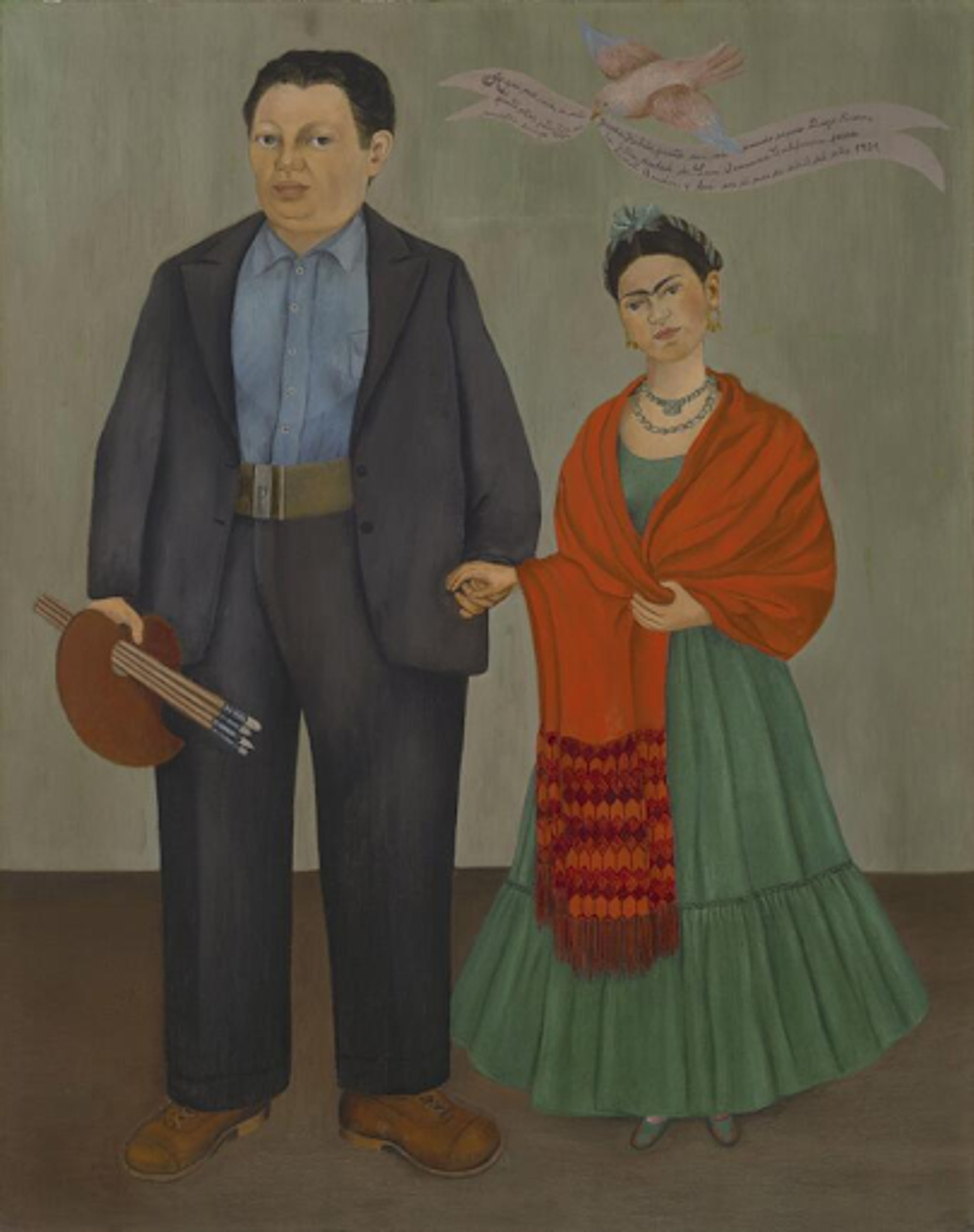 Frida Kahlo, « Frieda and Diego Rivera ». Un homme et une femme se tenant la main.