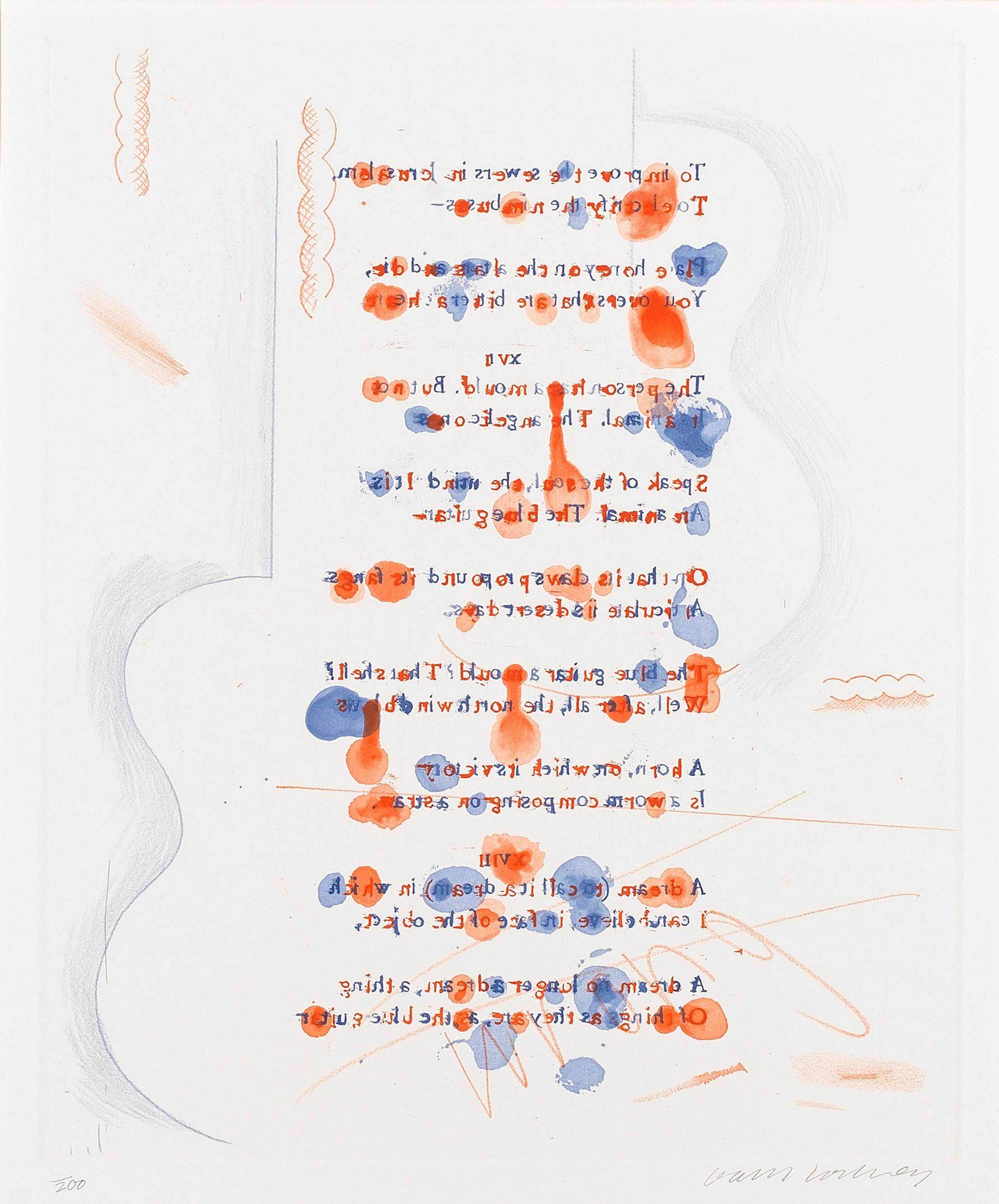 Text covered in splashes of red and blue paint