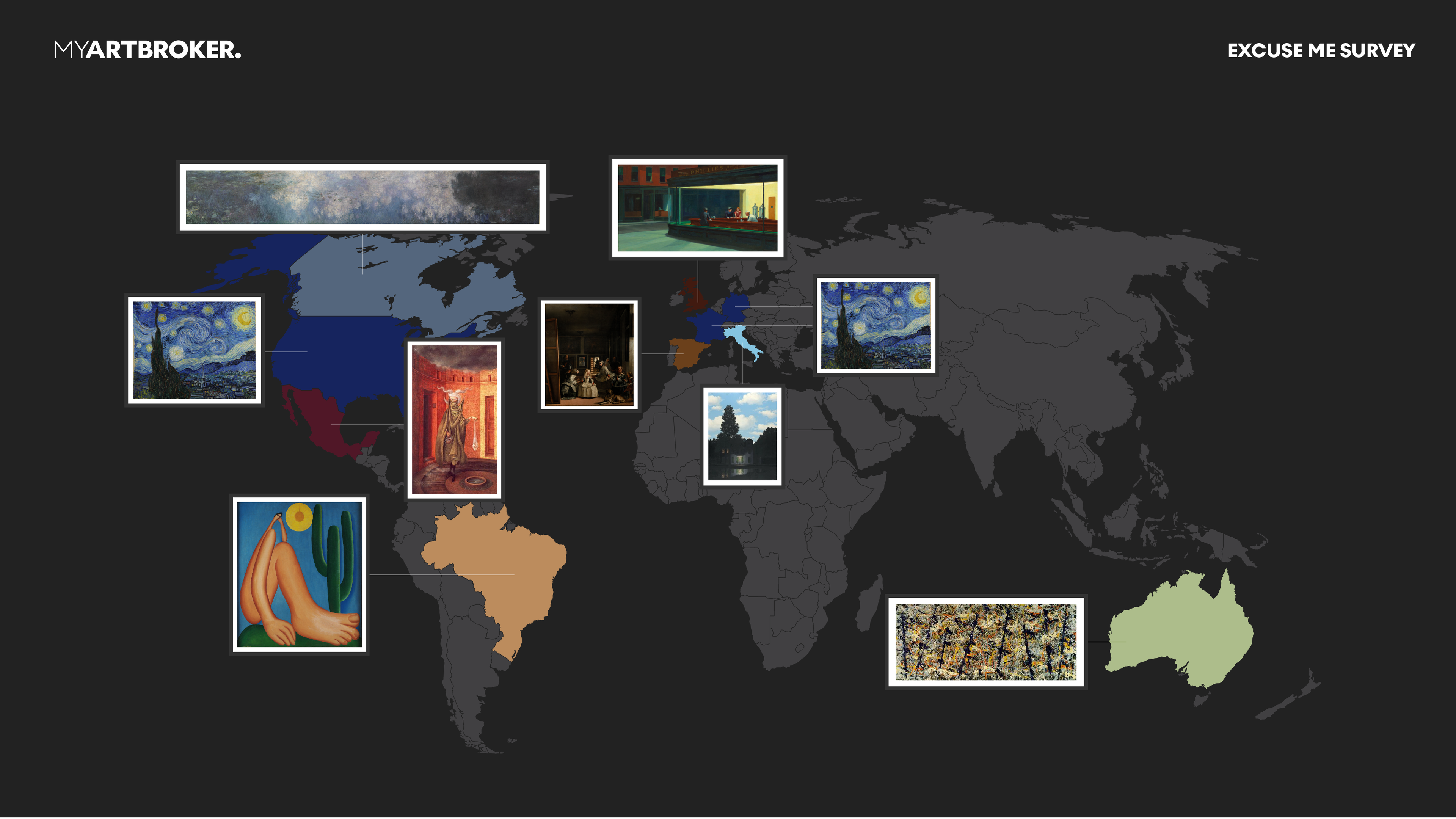 Carte du monde des œuvres issues de l'enquête The Excuse Me Survey