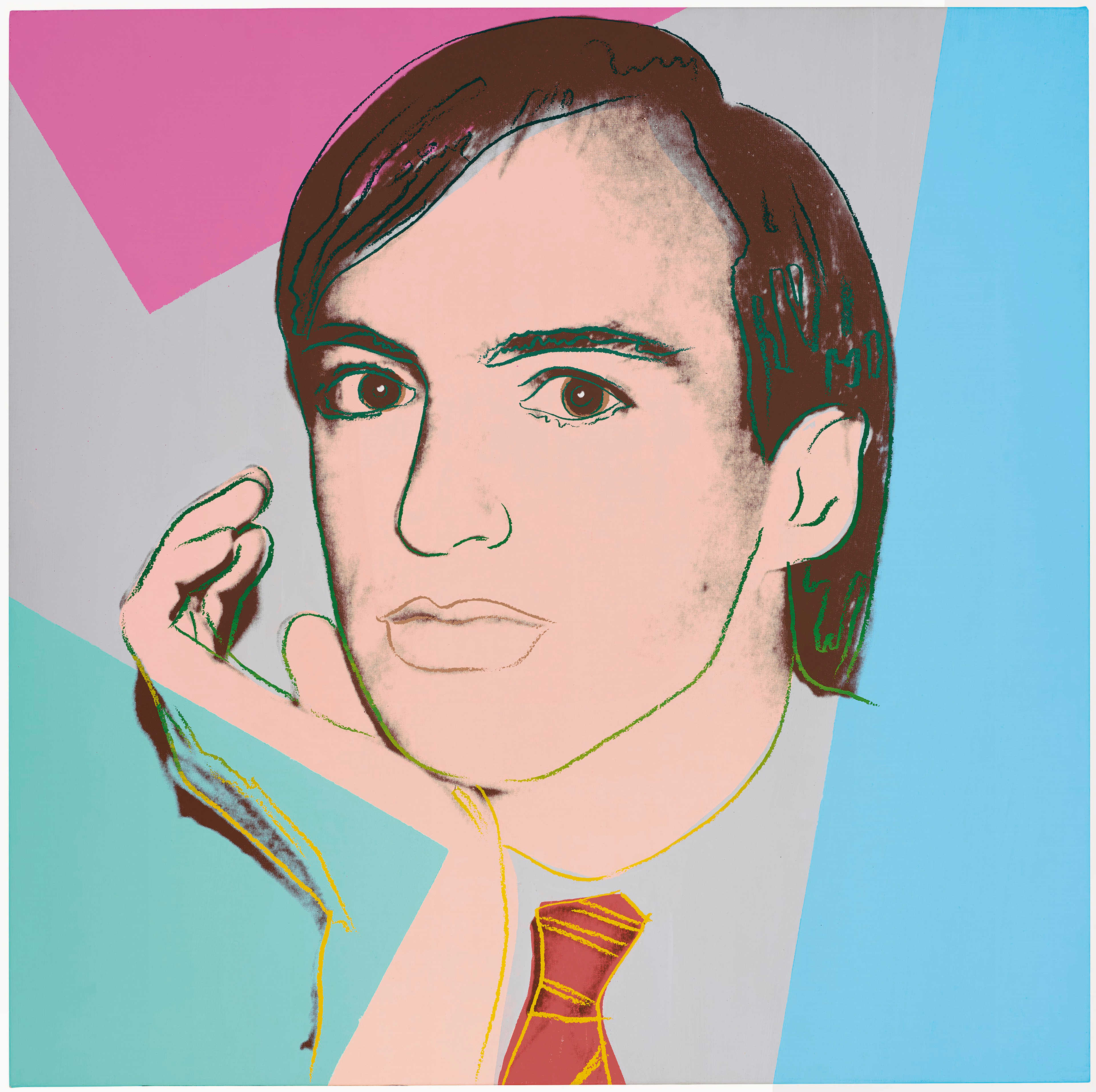 Un portrait dans le style Pop Art de l'exécutif Jon Gould, réalisé par Andy Warhol. Gould est représenté dans des couleurs vives, portant une cravate.