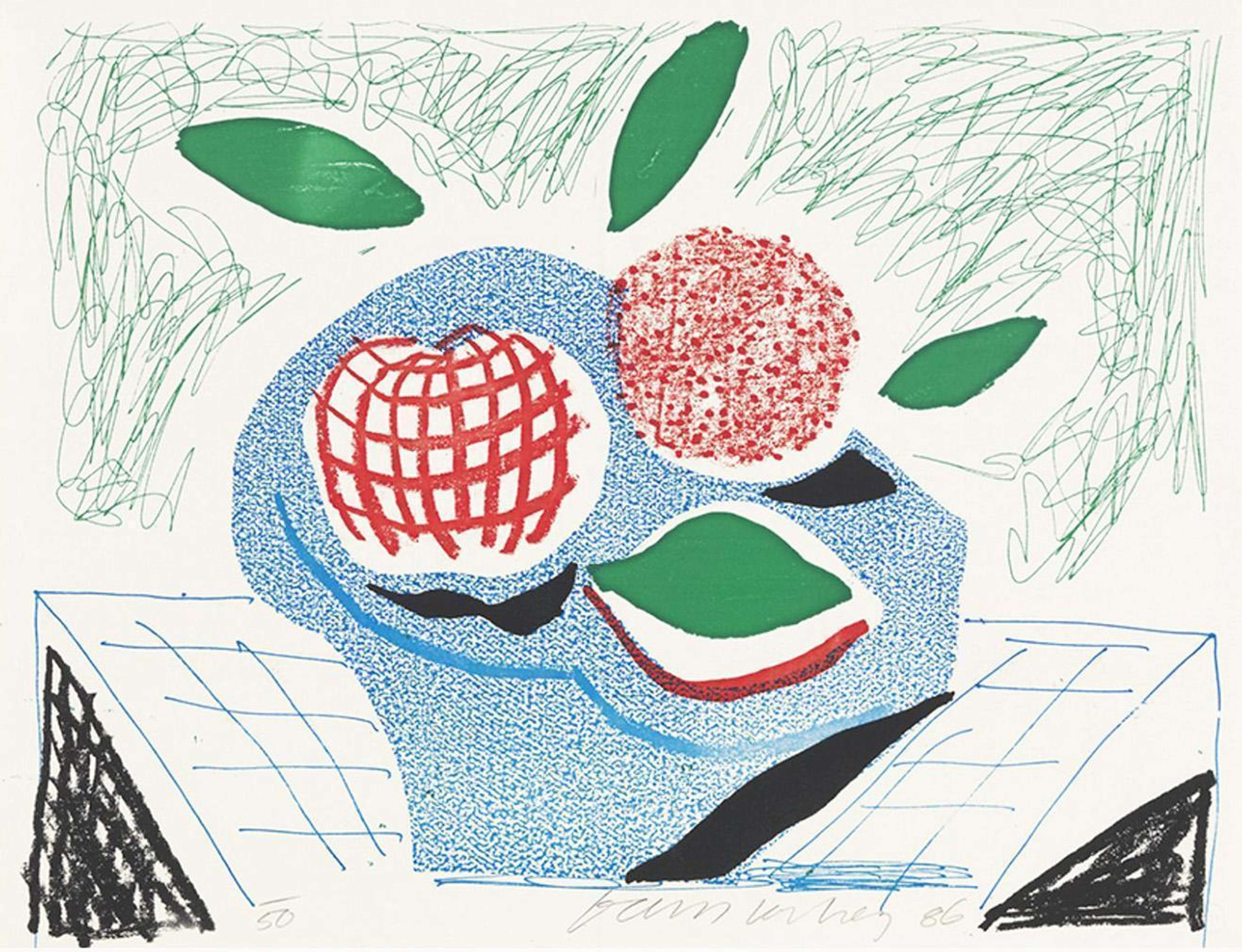 Fruit In A Blue Dish, April 1986 - Signed Print by David Hockney 1986 - MyArtBroker