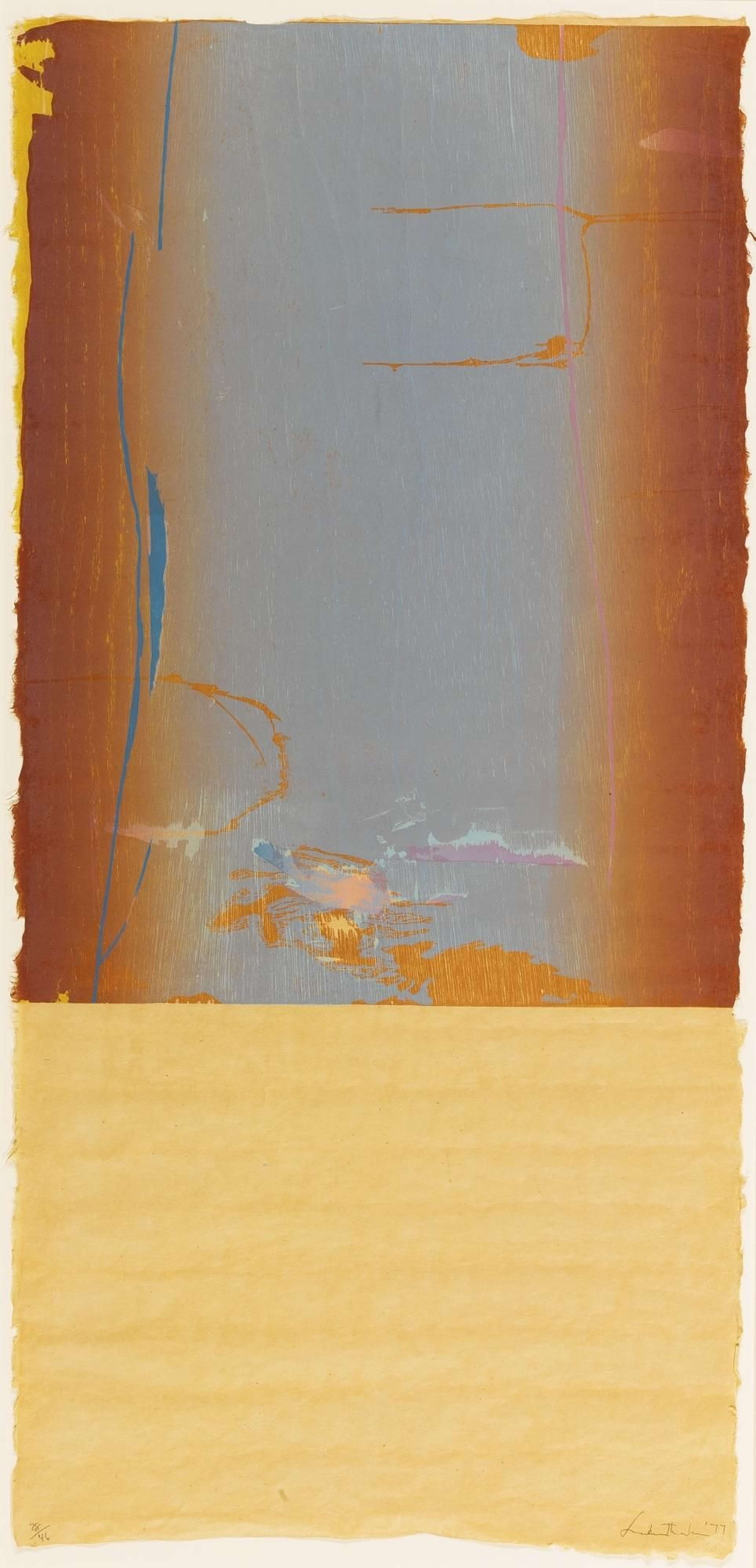 Œuvre d'art abstraite représentant des couleurs en bleu et rouge profond