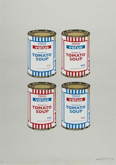 Soup Cans Quad (red and blue on grey) - Signed Print by Banksy 2006 - MyArtBroker