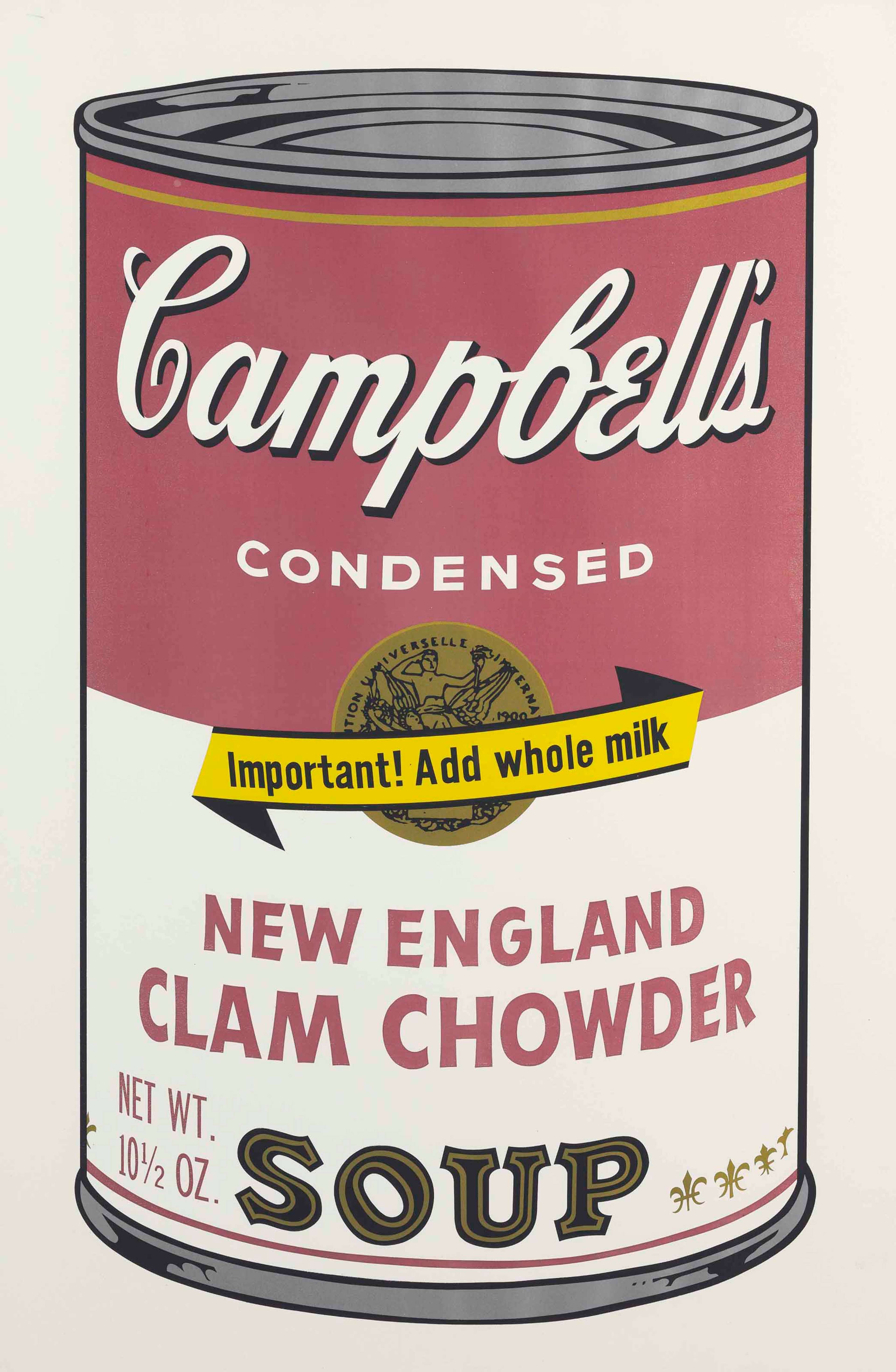 Une boîte de soupe aux palourdes Campbell's dans le style du Pop Art.