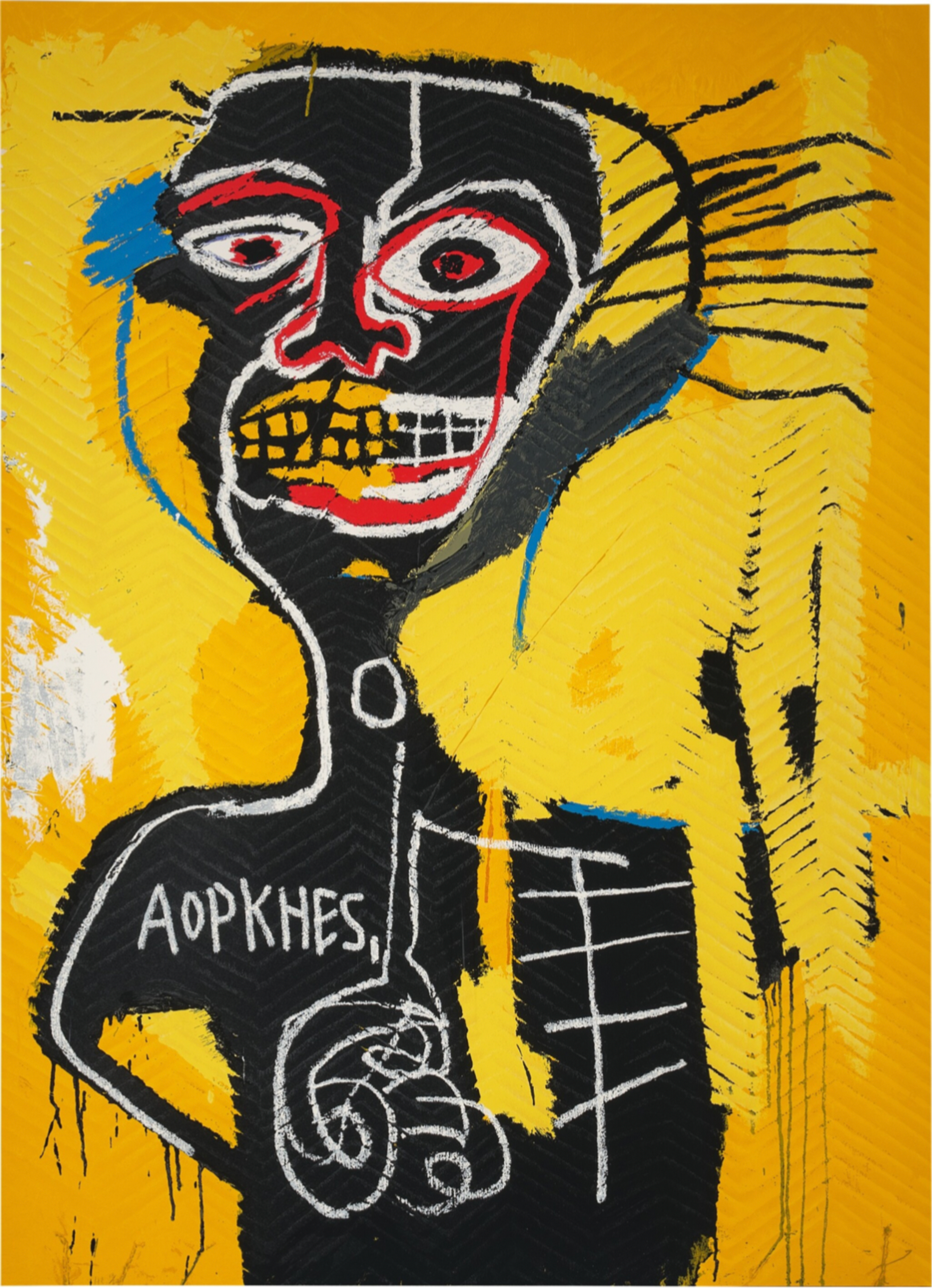 Portrait abstrait sur fond jaune.
