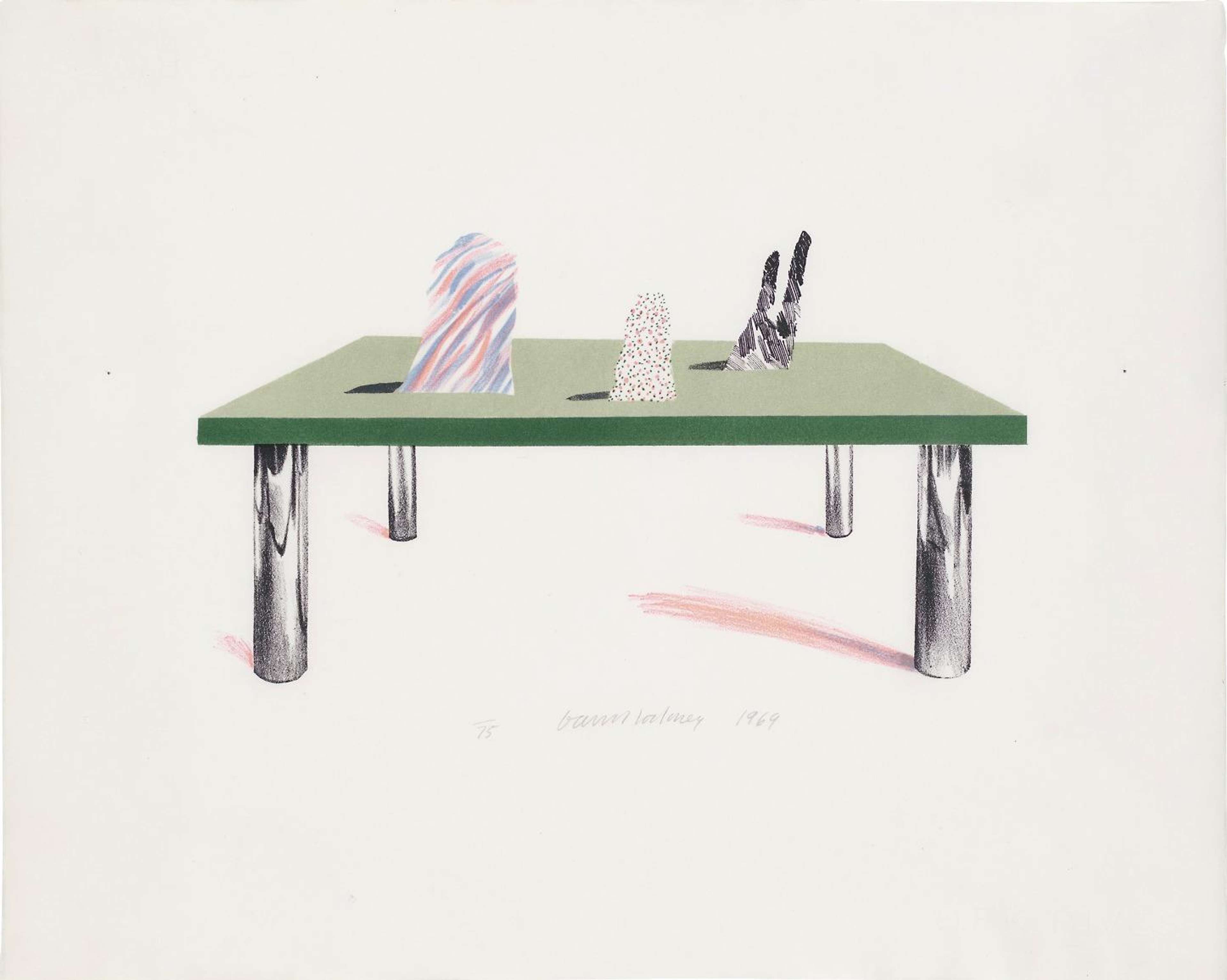Table with abstract objects on top of it