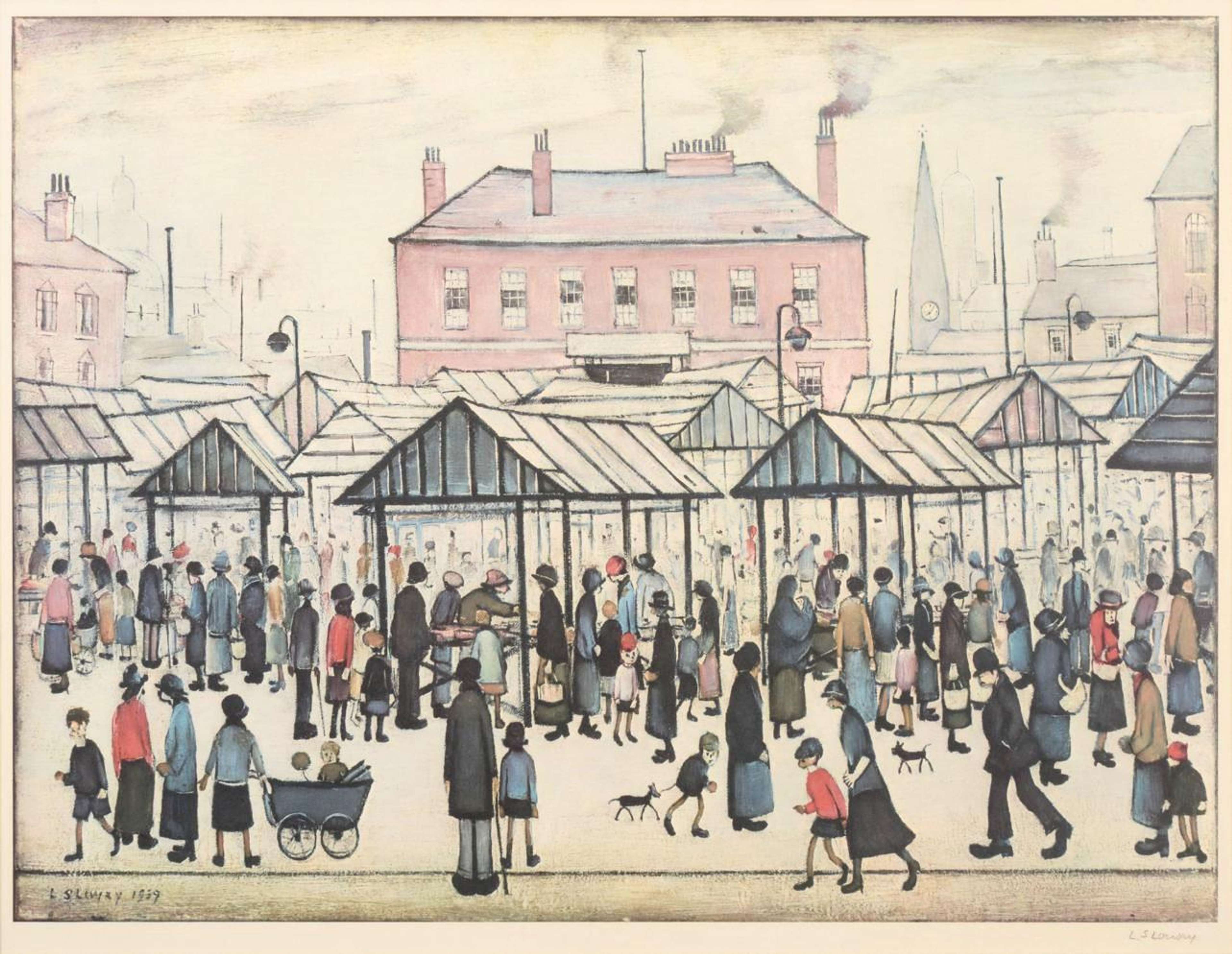 Illustration d'une foule sur un marché animé