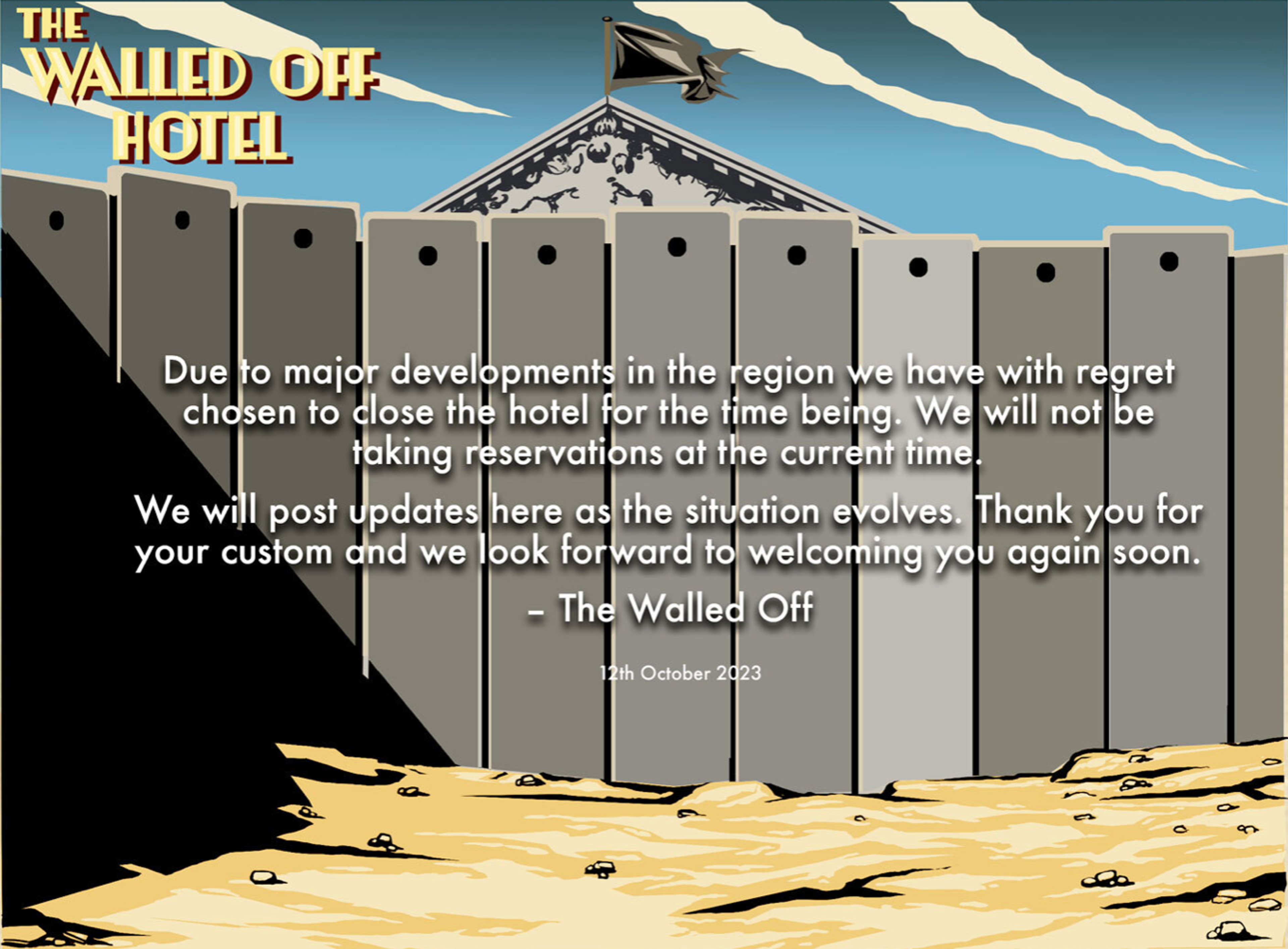 Une capture d'écran de la page d'accueil du site web du Walled Off Hotel
