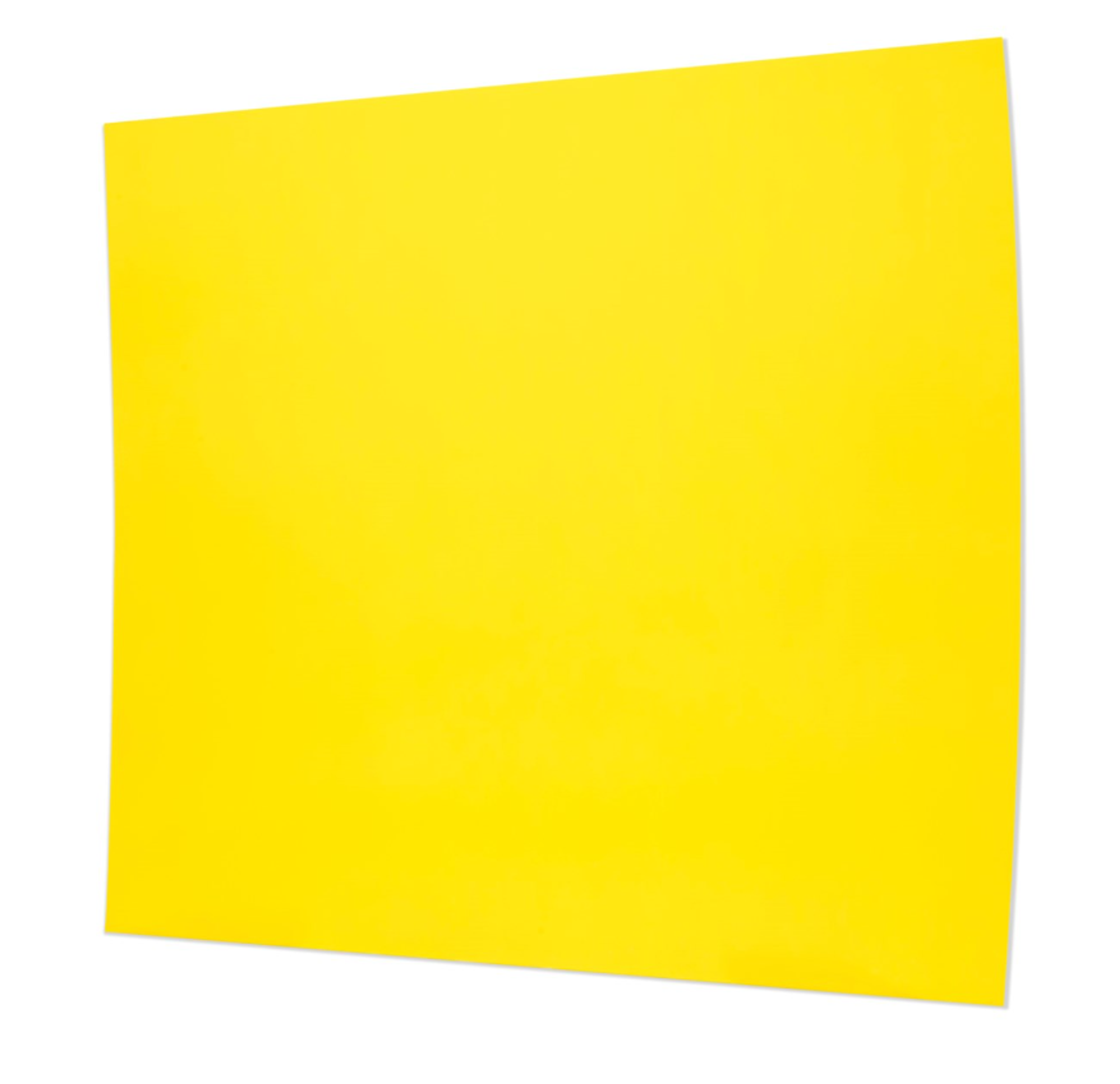 A bright yellow panel. Its horizontal edges are angled, making the panel taller on the right side. Its horizontal edges are curved, with the longer right side edge slightly more curved. The effect is to make it appear as though the panel itself is curved and angled away from the viewer.