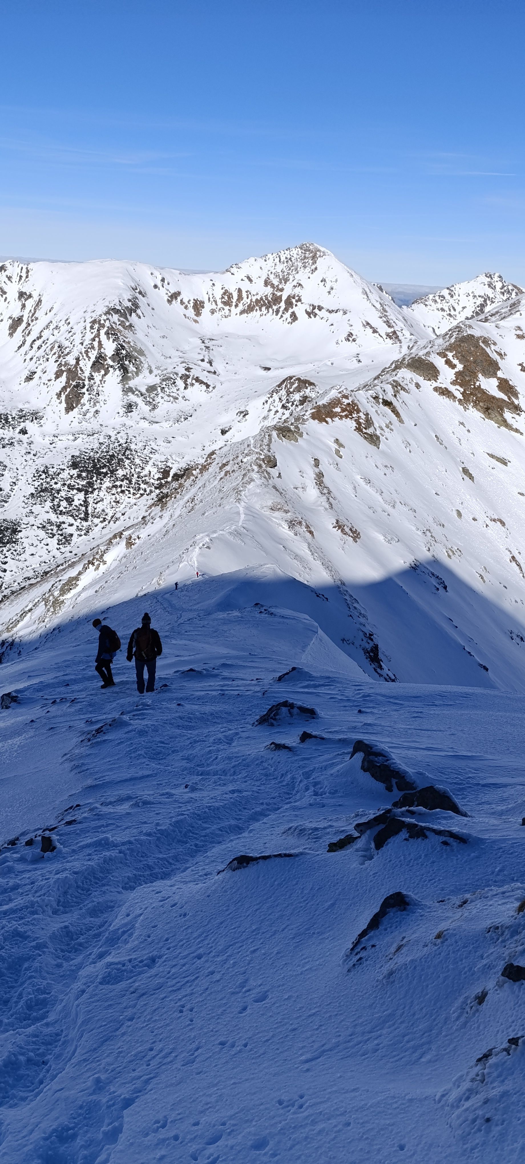 mountain snow western tatras beauty blue sky persons walkers hike ridge