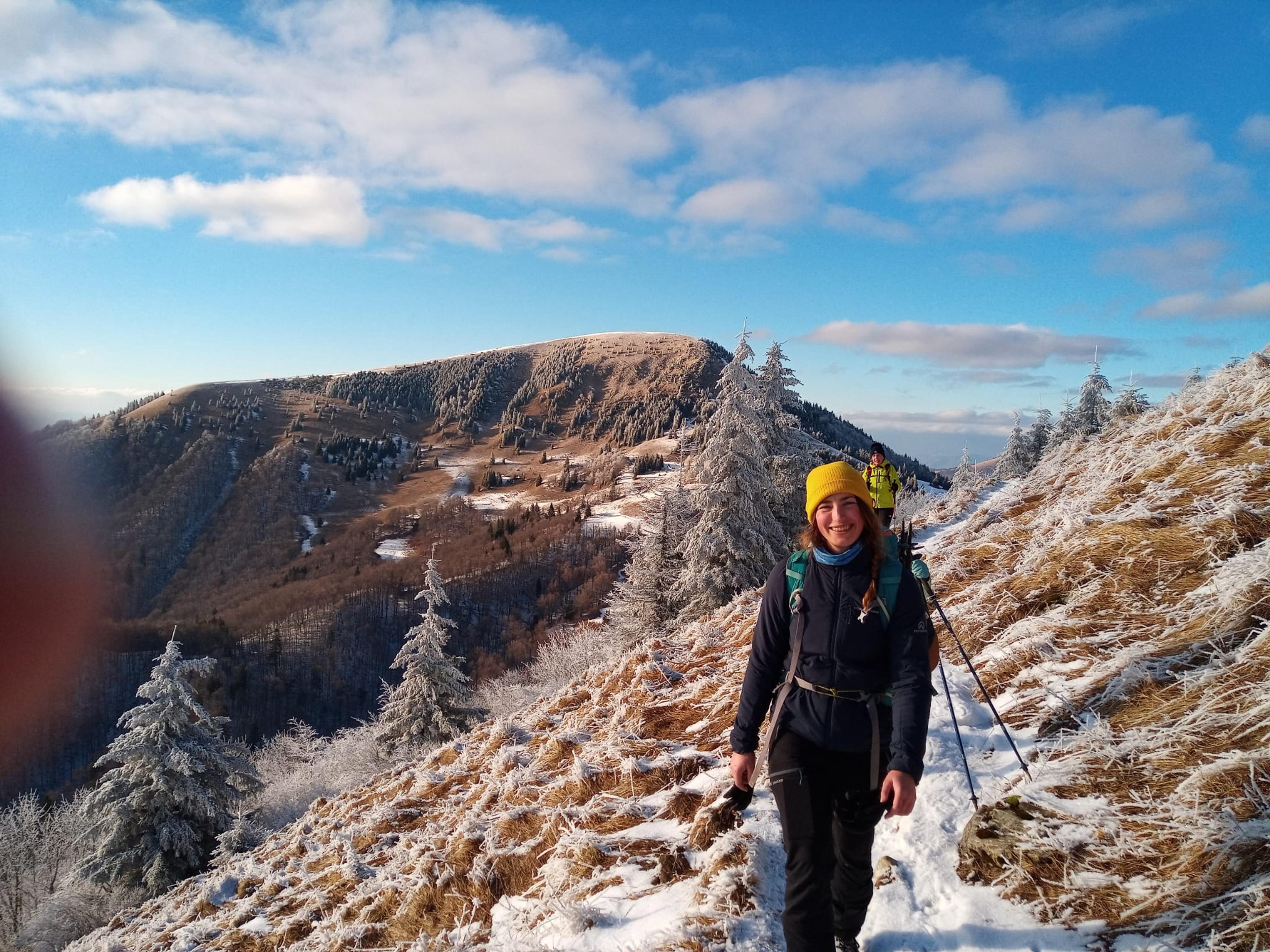 girl winter vela fatra hike ridge open sky