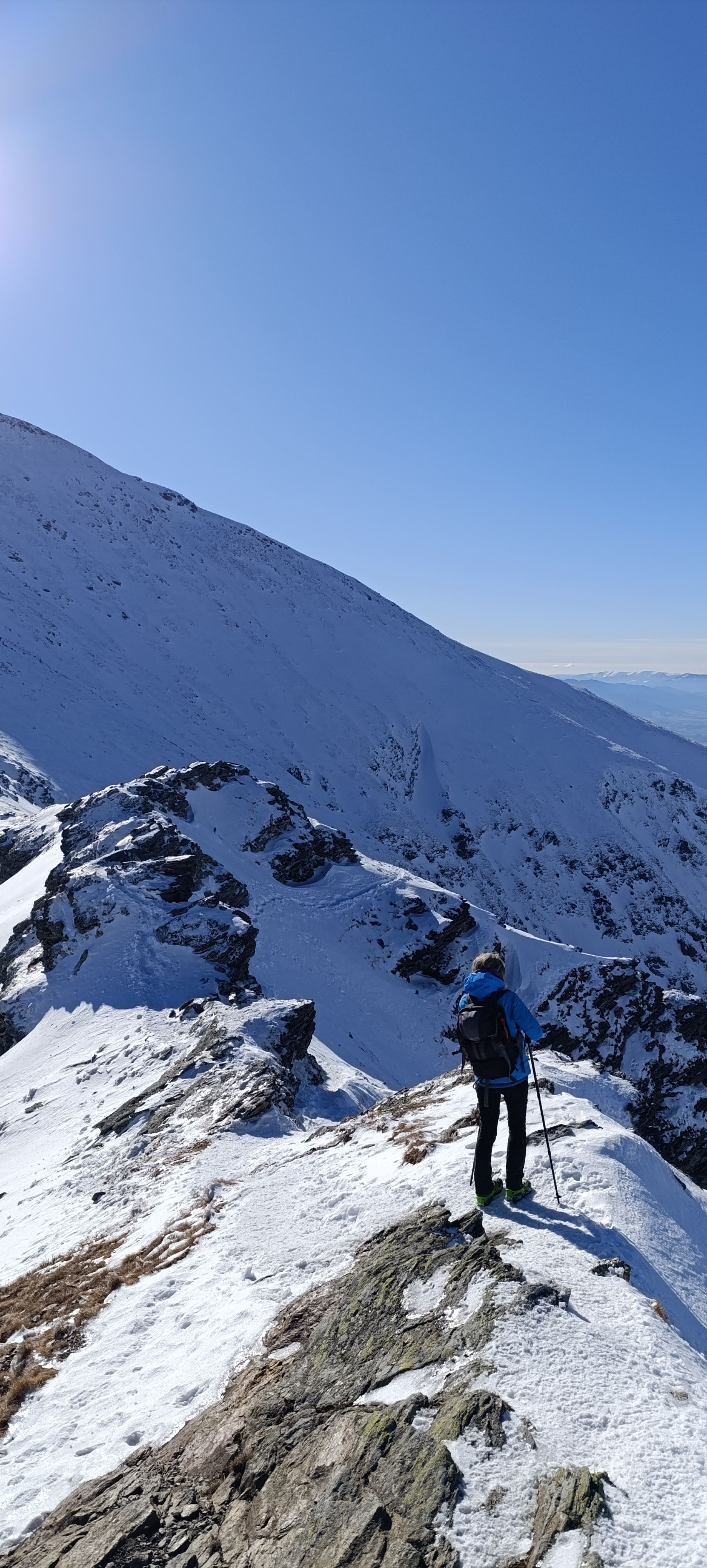 mountain snow western tatras beauty blue sky persons walkers hike ridge