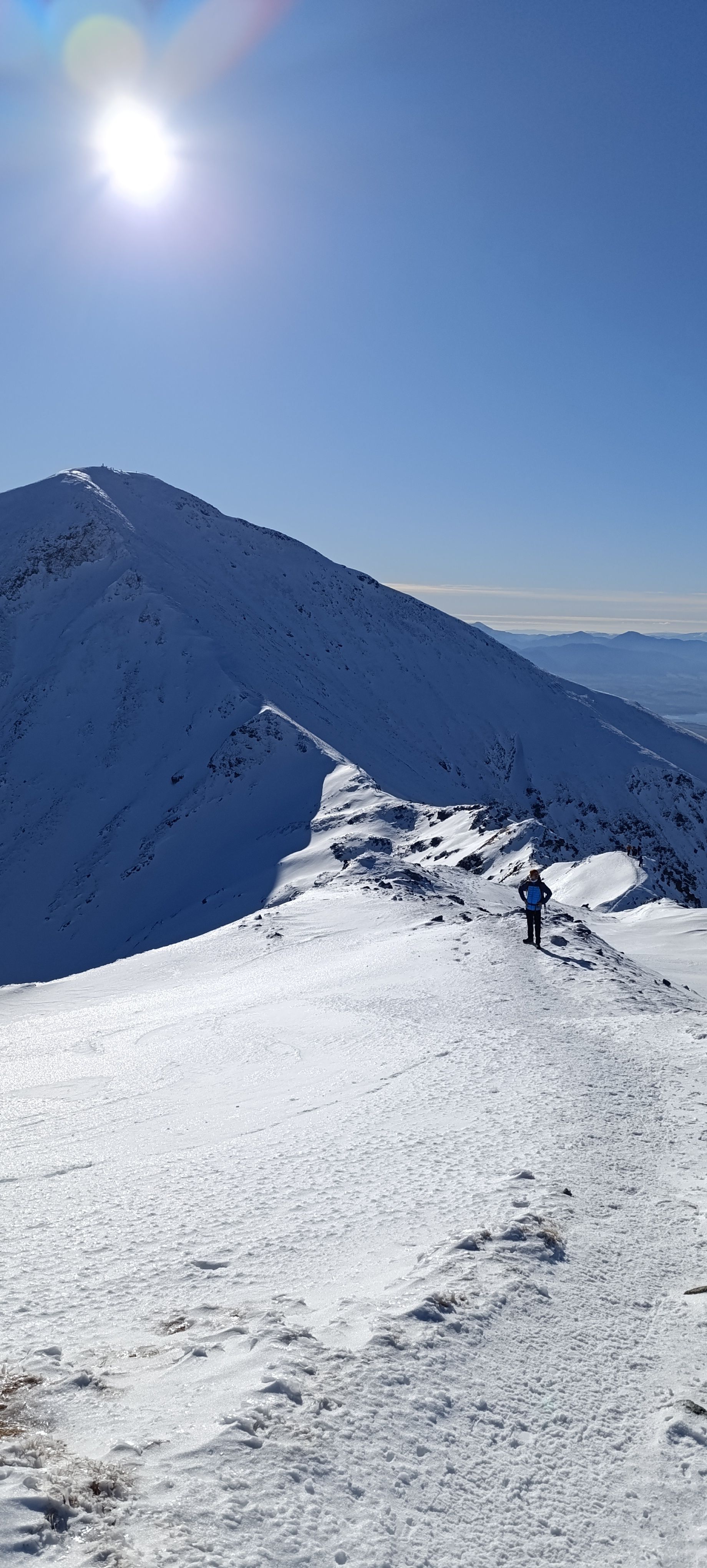 mountain snow western tatras beauty blue sky persons walkers hike ridge