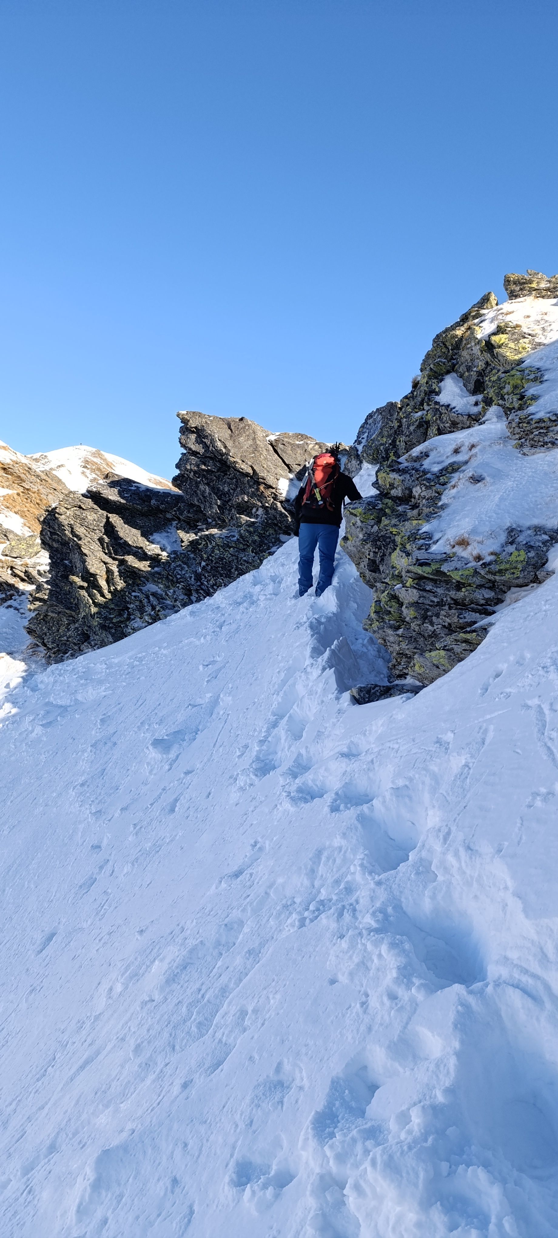 mountain snow western tatras beauty blue sky persons walkers hike ridge