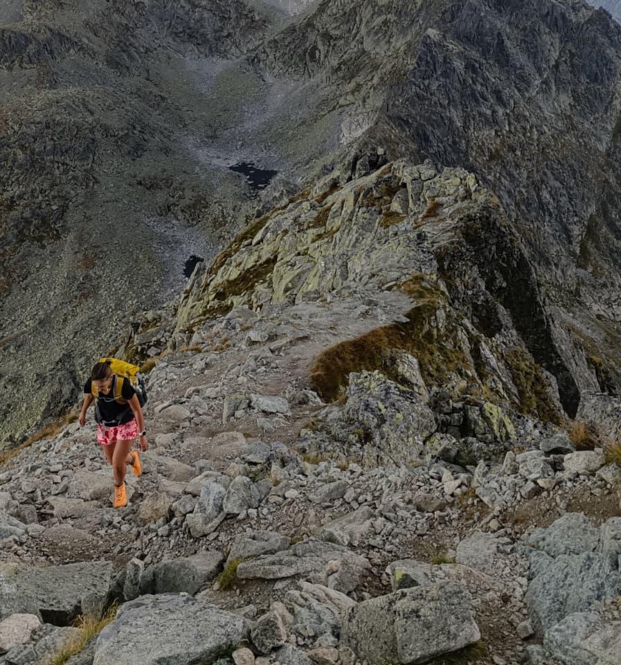 girl hiking in the vig steep mountain in high tatras