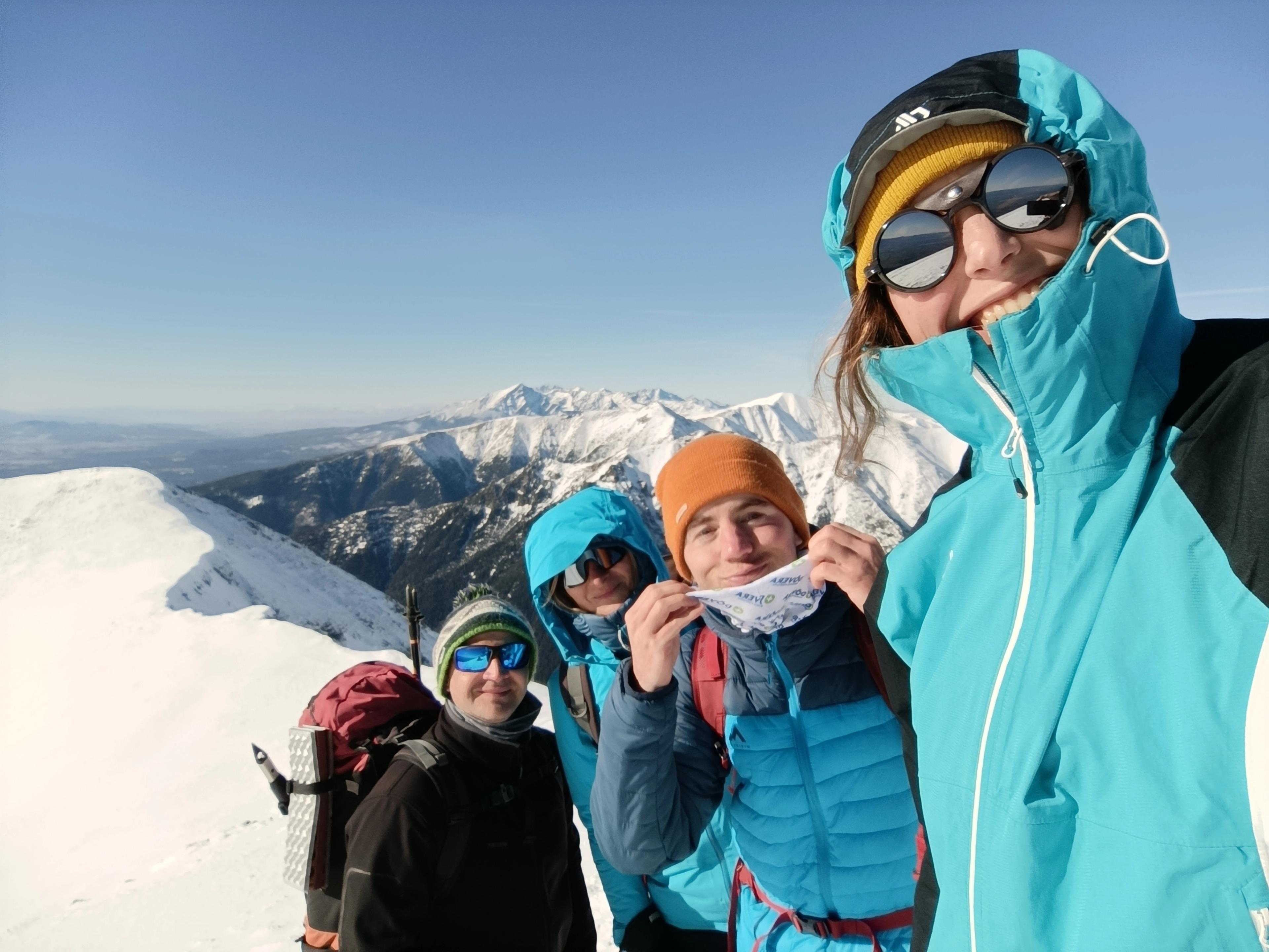 mountain snow western tatras beauty blue sky persons walkers hike ridge