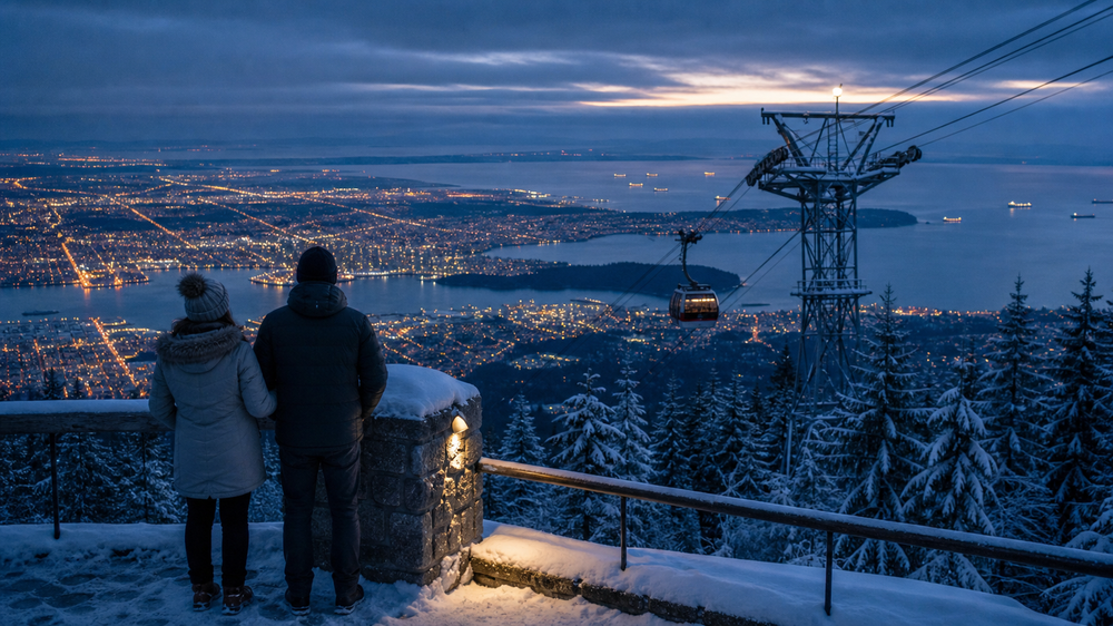 Grouse Mountain: gondola, lights and mountaintop evenings, Canada