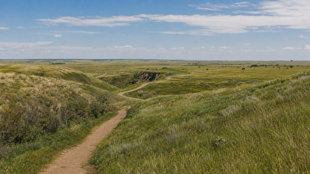 Prairie coulee trails at Wanuskewin Heritage Park near Saskatoon