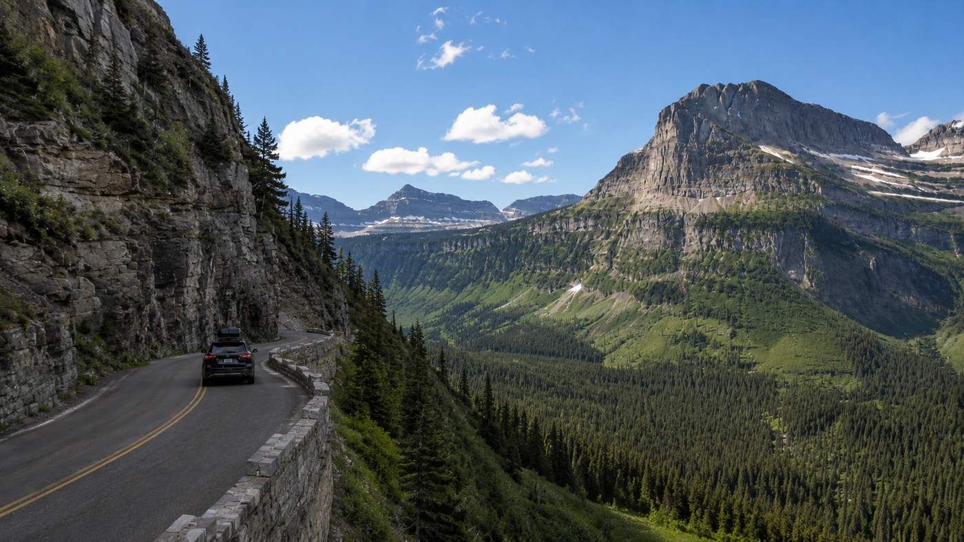 Canadian highway road trip scene for a cross-border weekend getaway