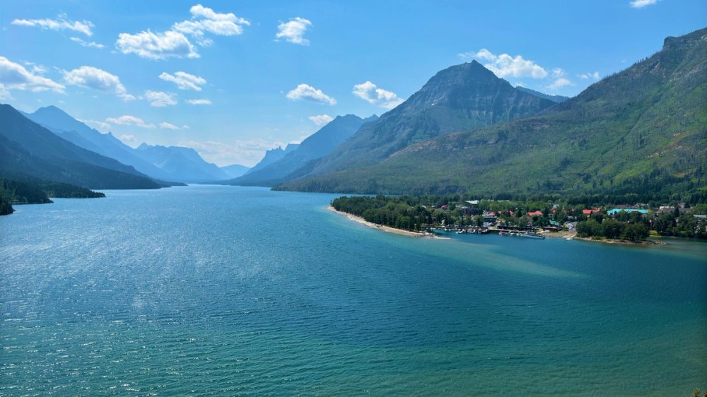 A lake surrounded by mountains in Waterton Lakes National Park