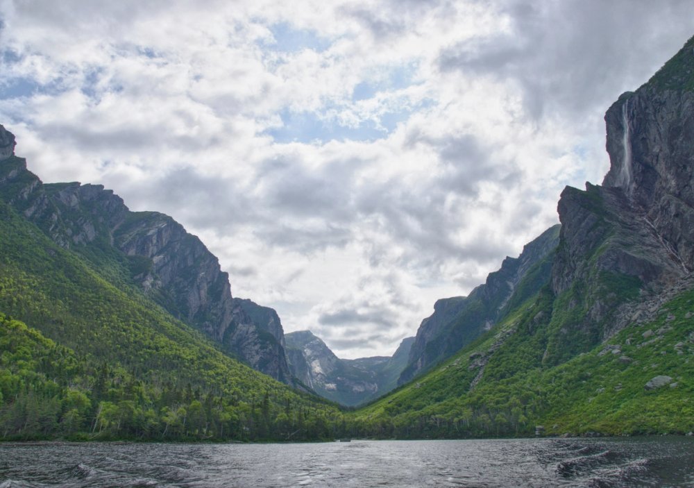 Mountain ranges surrounding water in Gros Morne National Park
