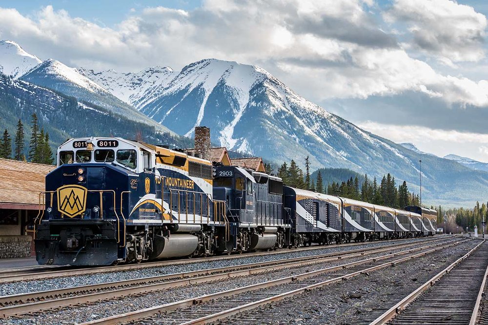 VIA Rail train travelling through the Canadian landscape