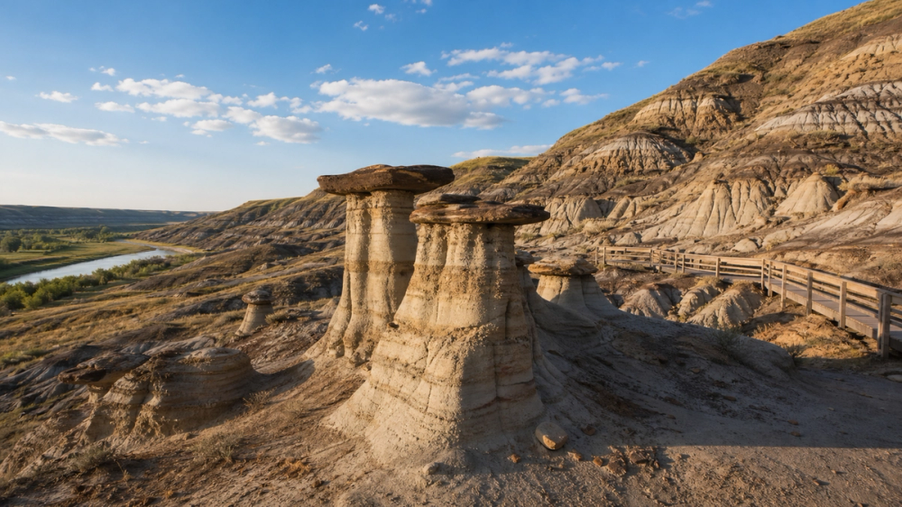Drumheller hoodoos and Alberta badlands at golden hour