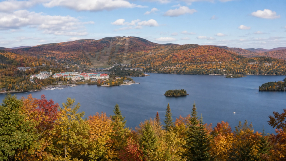 Mont-Tremblant village, Lac Tremblant and Laurentian hills in fall