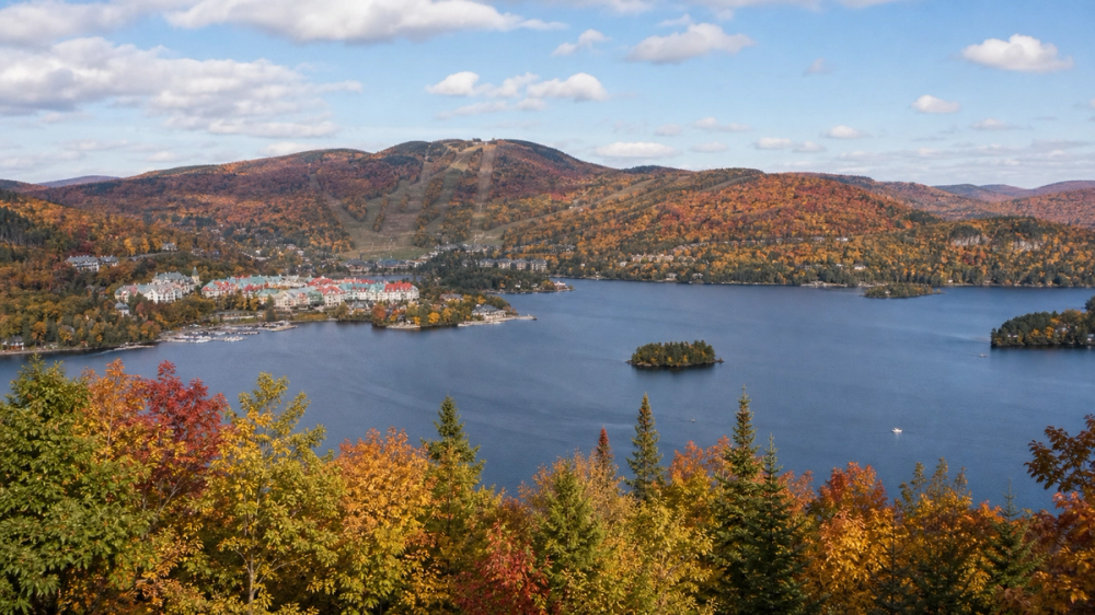 Mont-Tremblant village, Lac Tremblant and Laurentian hills in fall