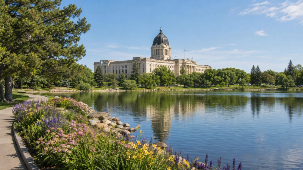 Saskatchewan Legislative Building across Wascana Lake in Regina