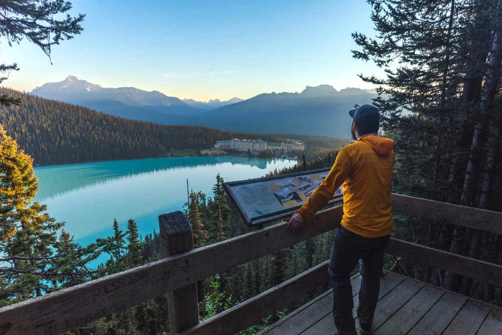 Lake Louise with turquoise water and mountain peaks in Banff National Park