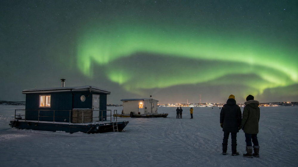 Northern lights near Yellowknife over Great Slave Lake